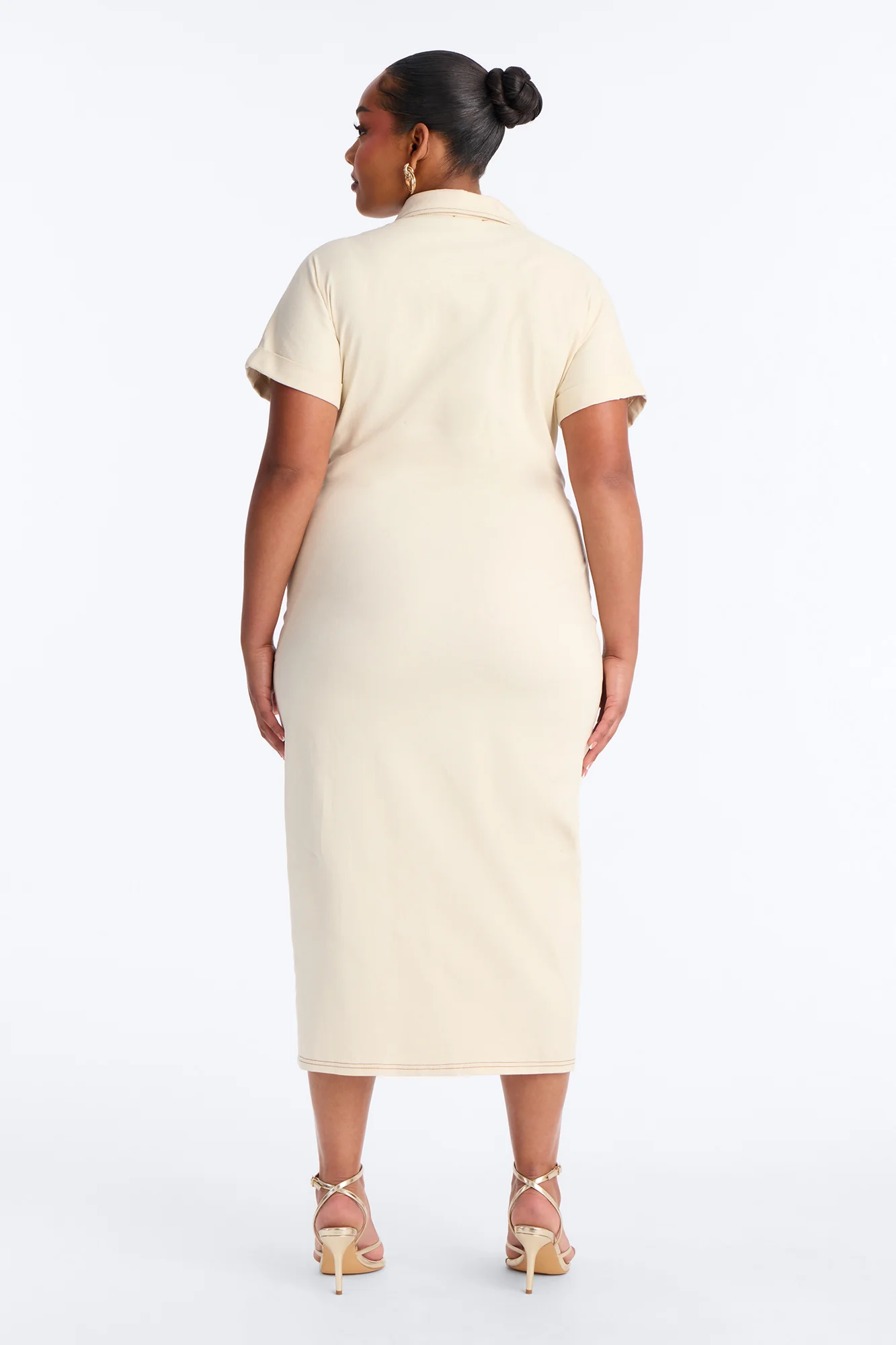Hayley Denim Midi Dress - Cream - Image 7