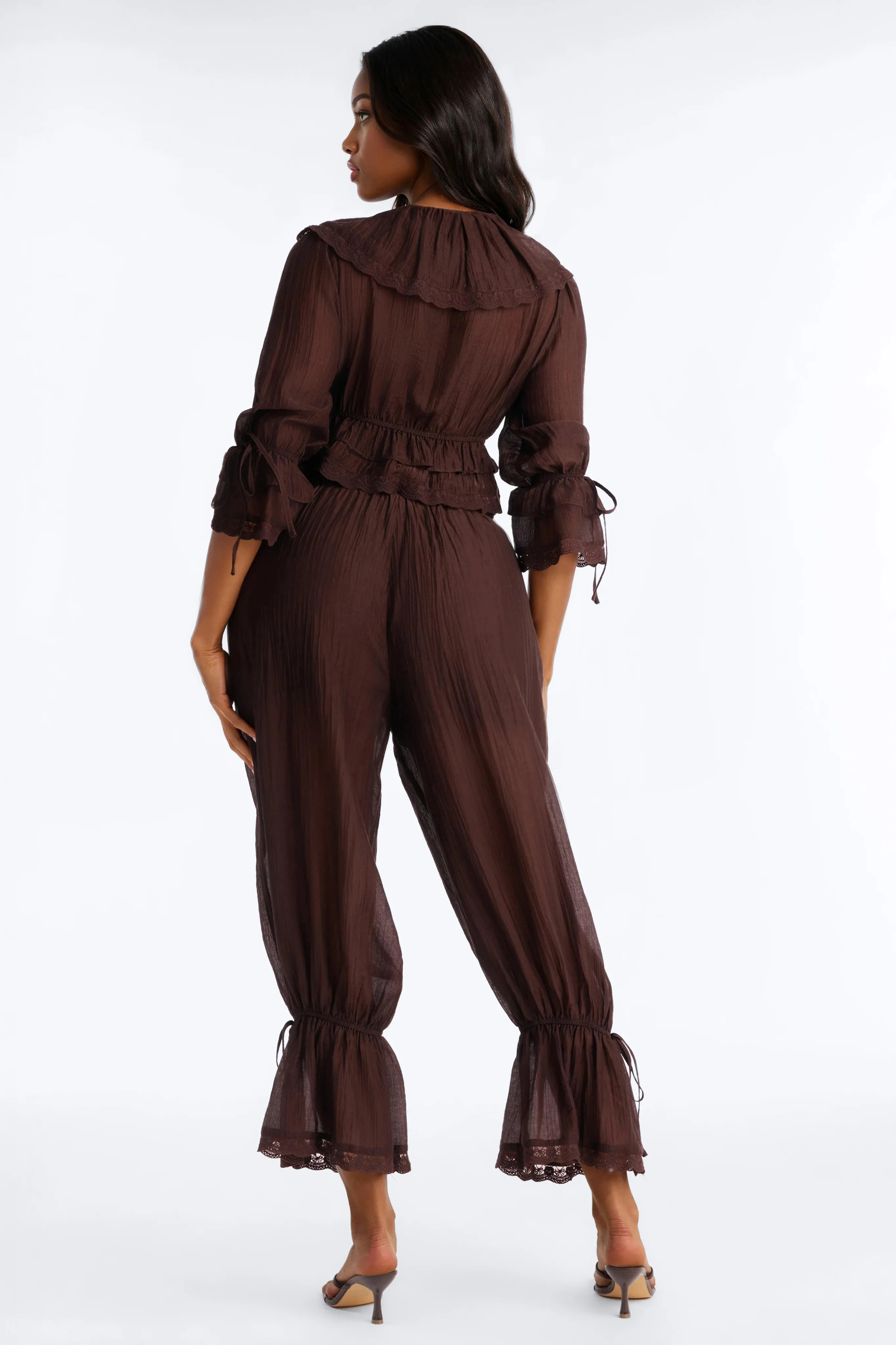 Hazel Ruffled Pant Set - Brown - Image 4