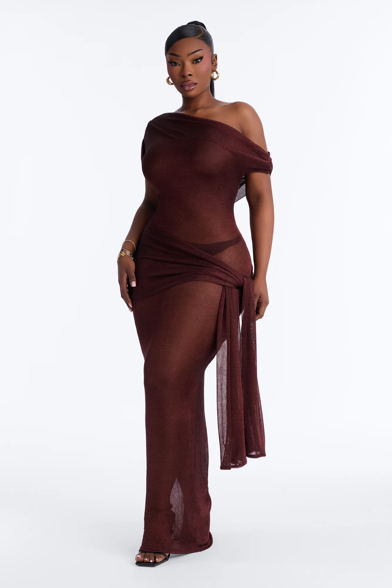 Heartbreaker Metallic Knit Maxi Dress - Wine