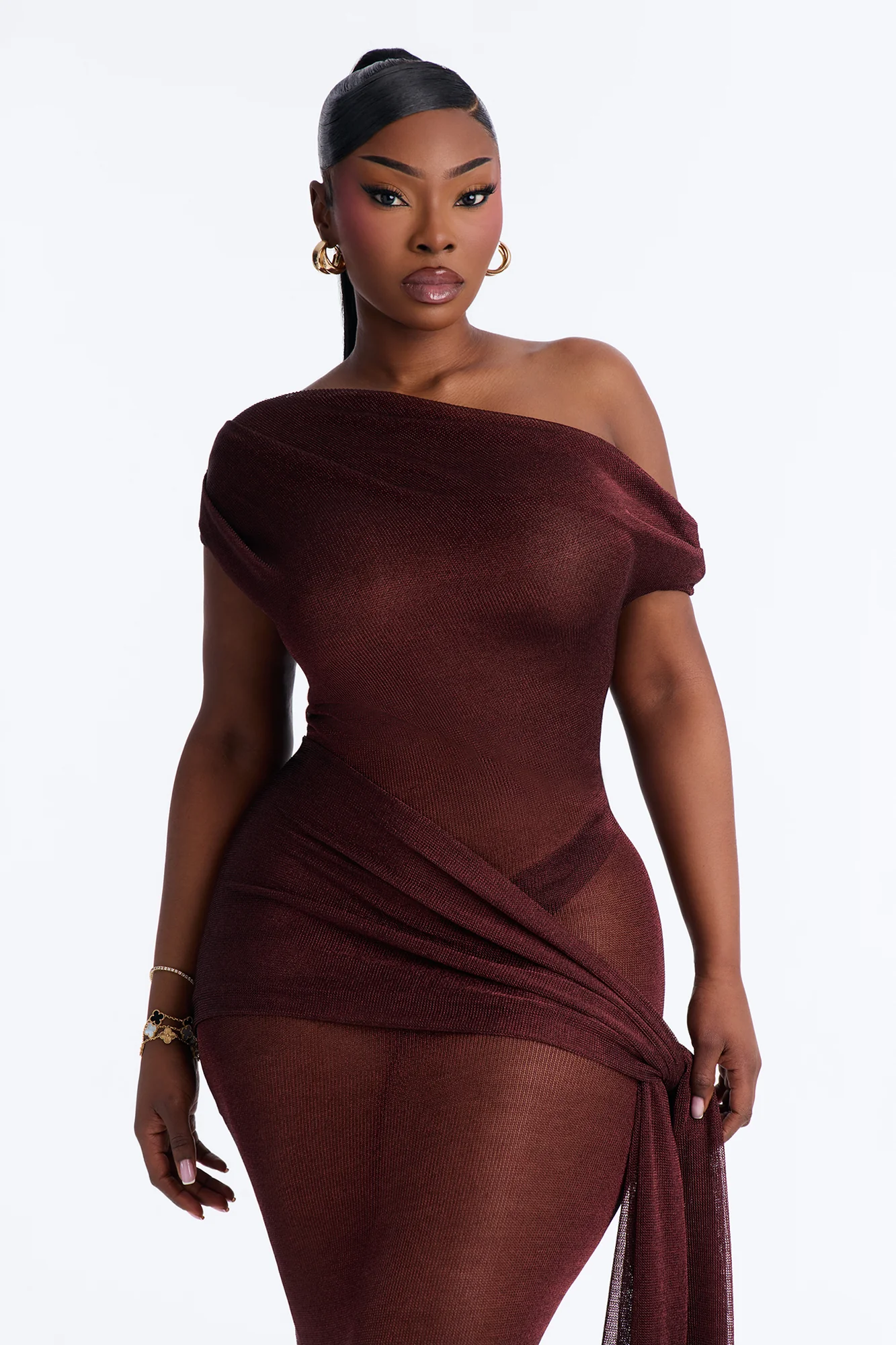 Heartbreaker Metallic Knit Maxi Dress - Wine - Image 2