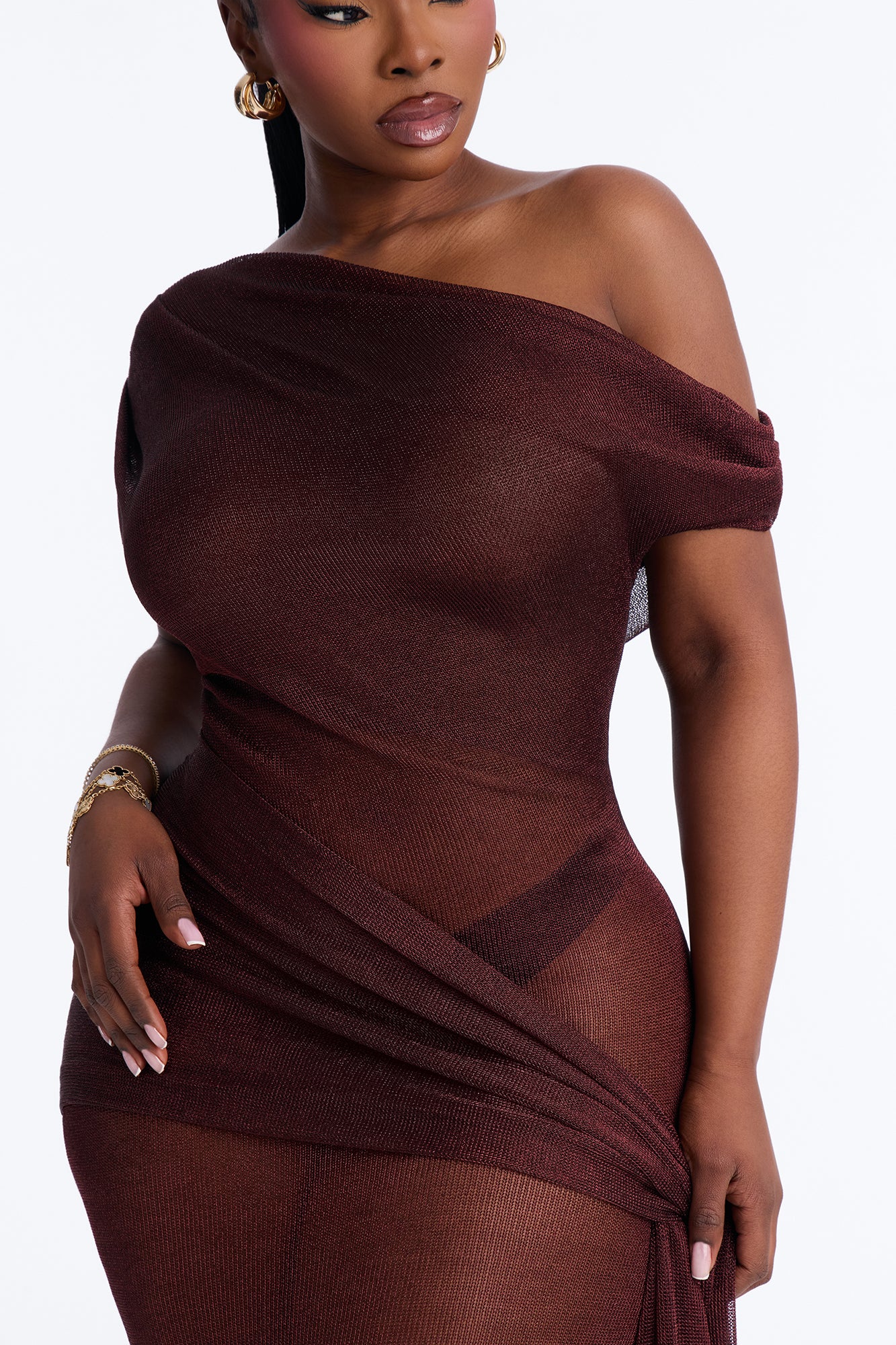 Heartbreaker Metallic Knit Maxi Dress - Wine - Image 3
