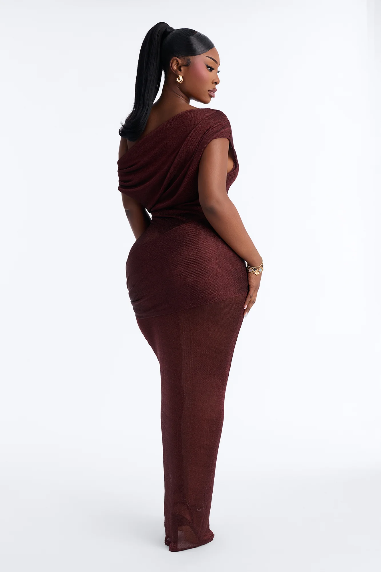 Heartbreaker Metallic Knit Maxi Dress - Wine - Image 4