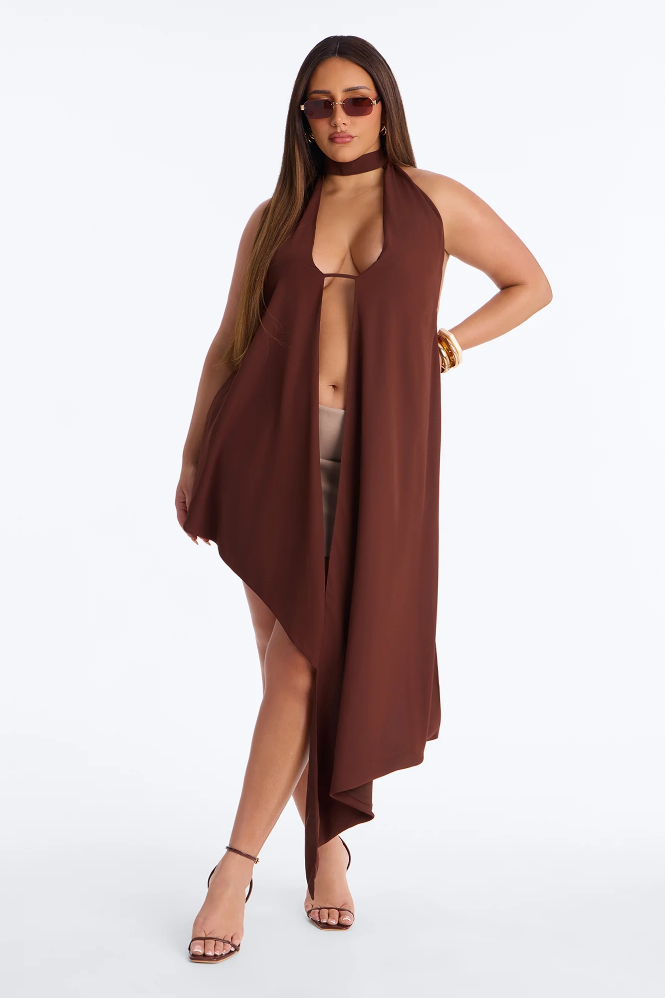Hearts Over Hustle Draped Chiffon Halter Top - Chocolate - Image 5