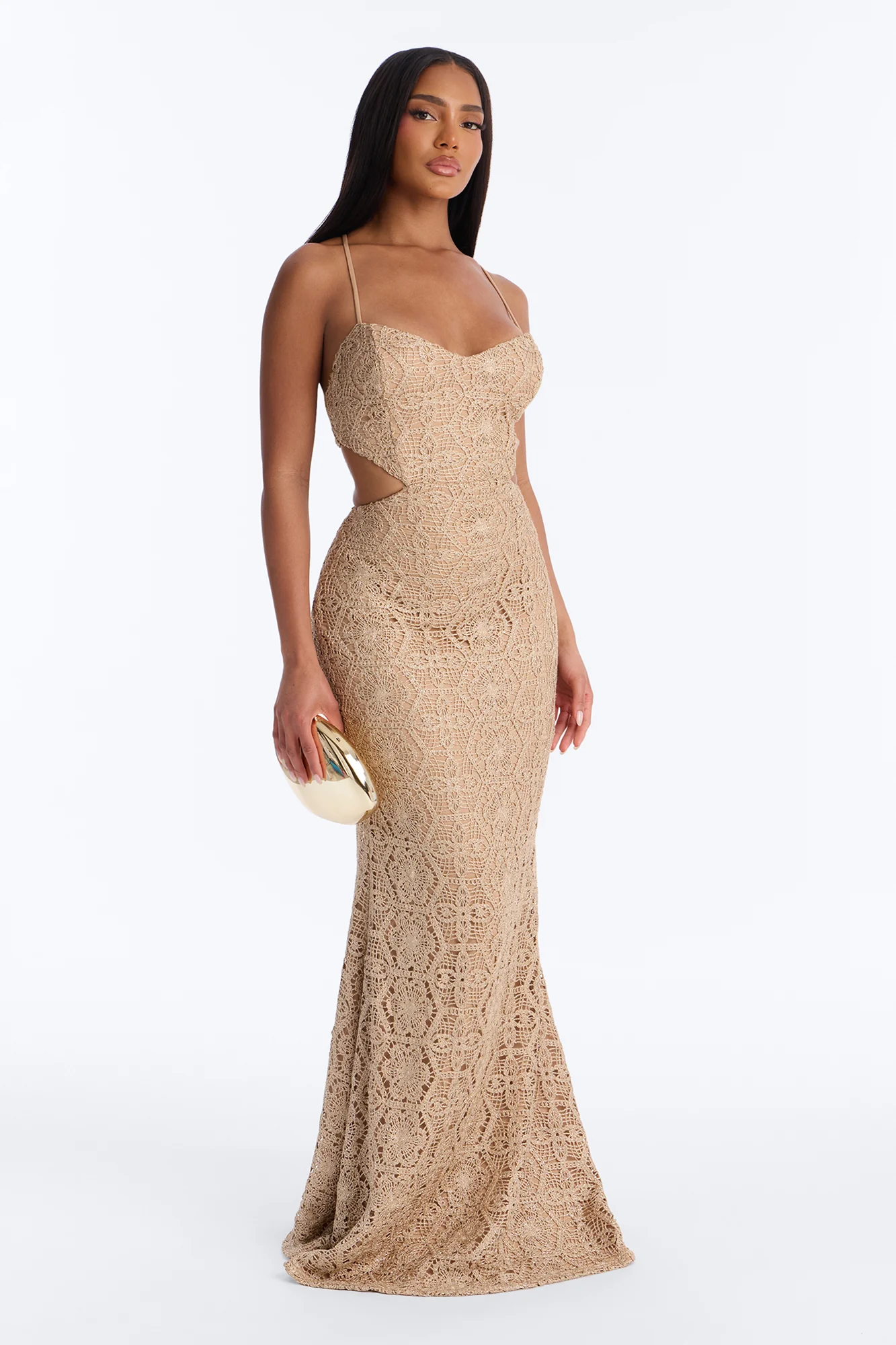 Heat Check Metallic Crochet Maxi Dress - Taupe - Image 3