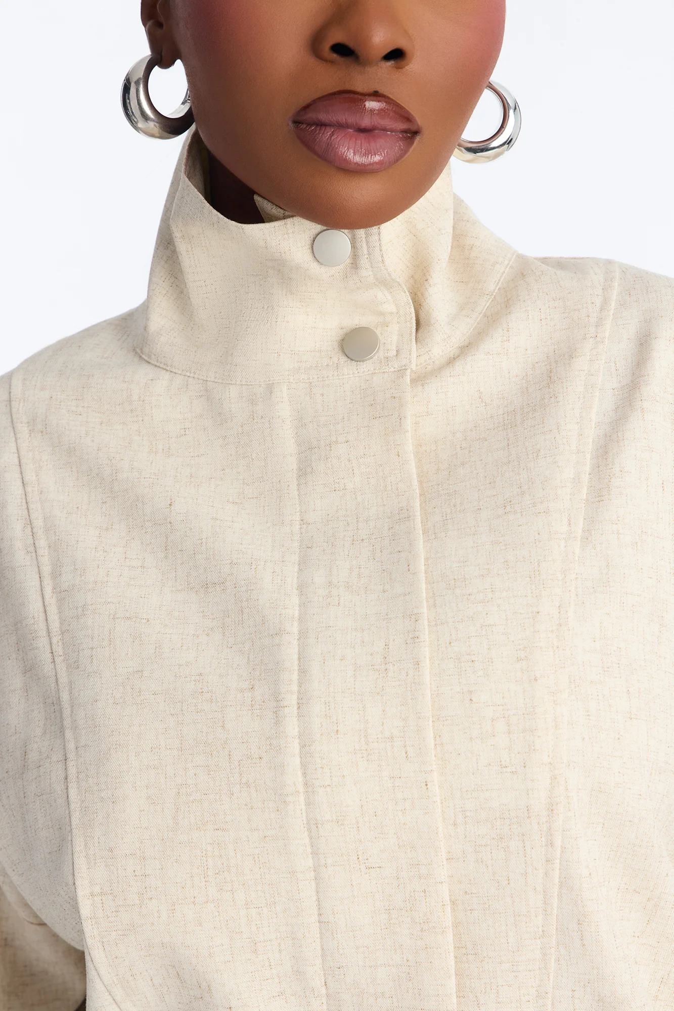 Heather Funnel Neck Bomber Jacket - Natural - Image 7
