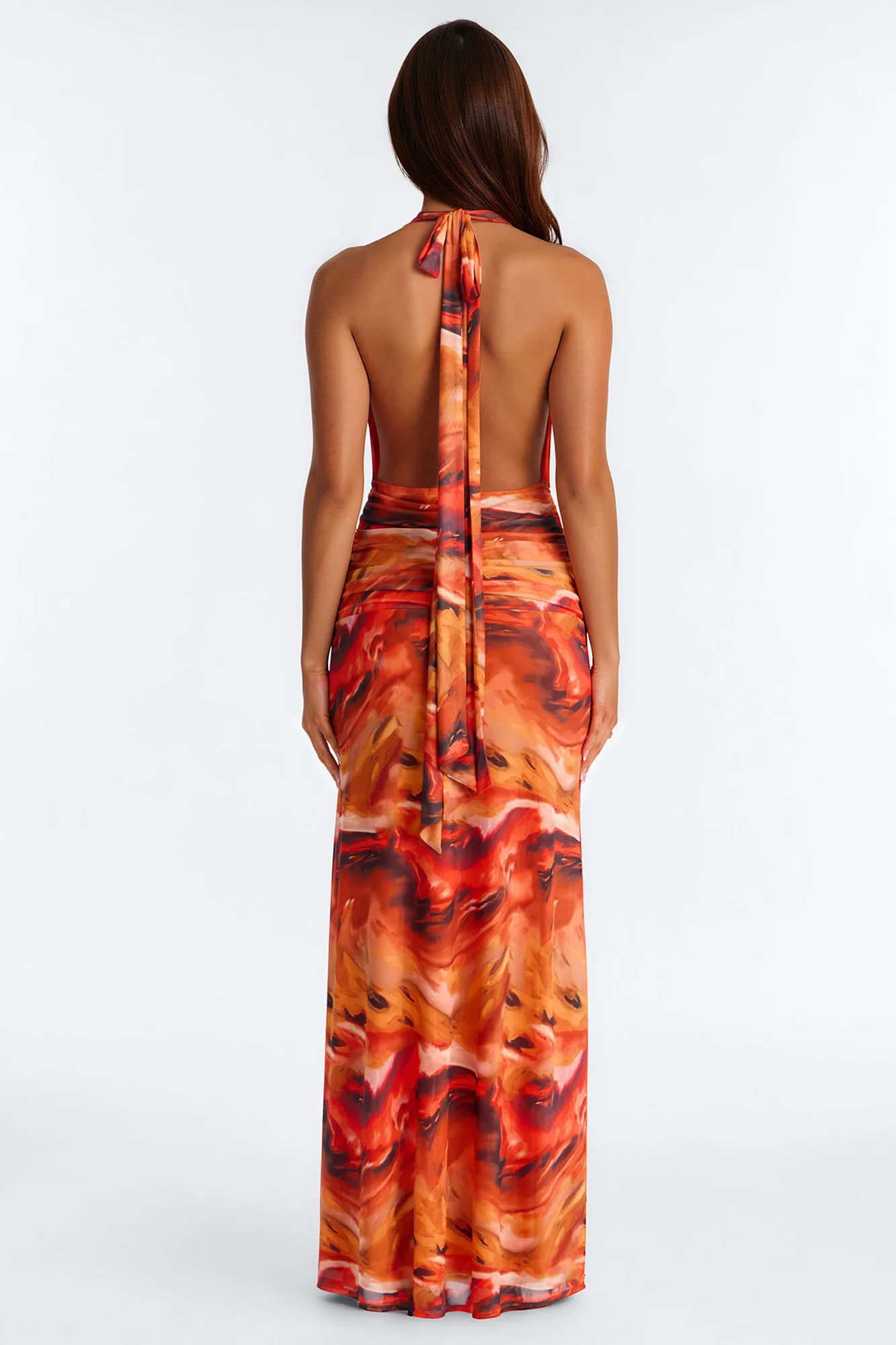 Heating Up Halter Mesh Maxi Dress - Orange/combo - Image 3