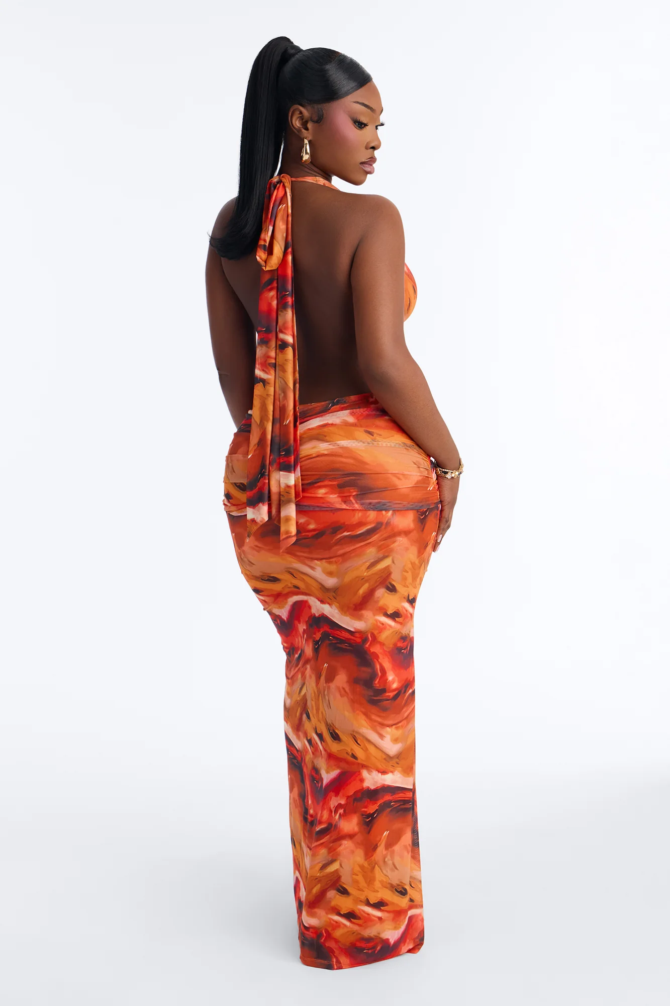 Heating Up Halter Mesh Maxi Dress - Orange/combo - Image 6