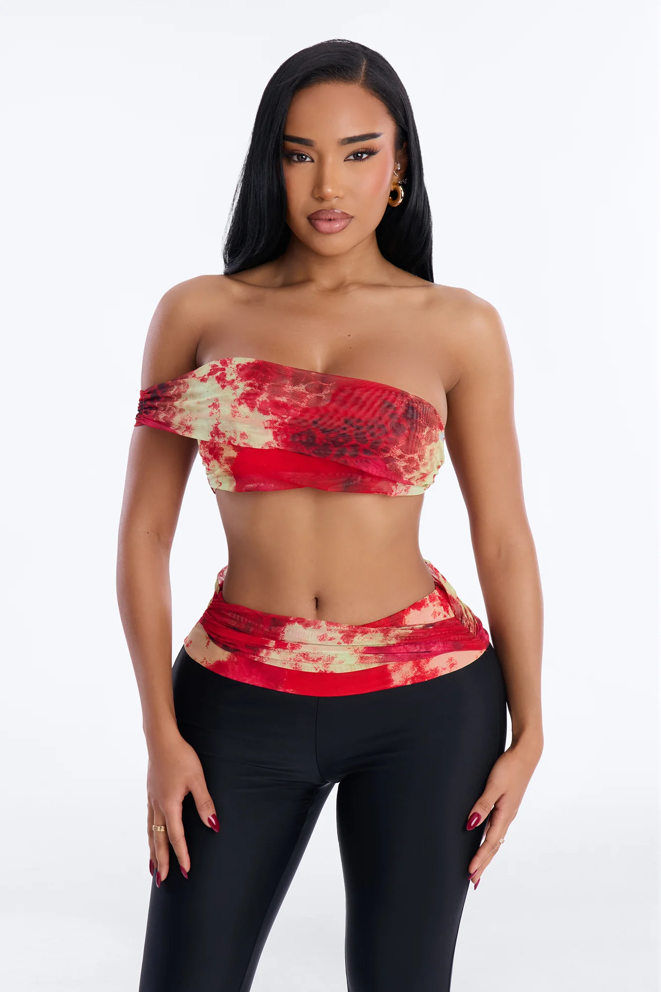 Heating Up One Shoulder Capri Set - Red/combo - Image 2