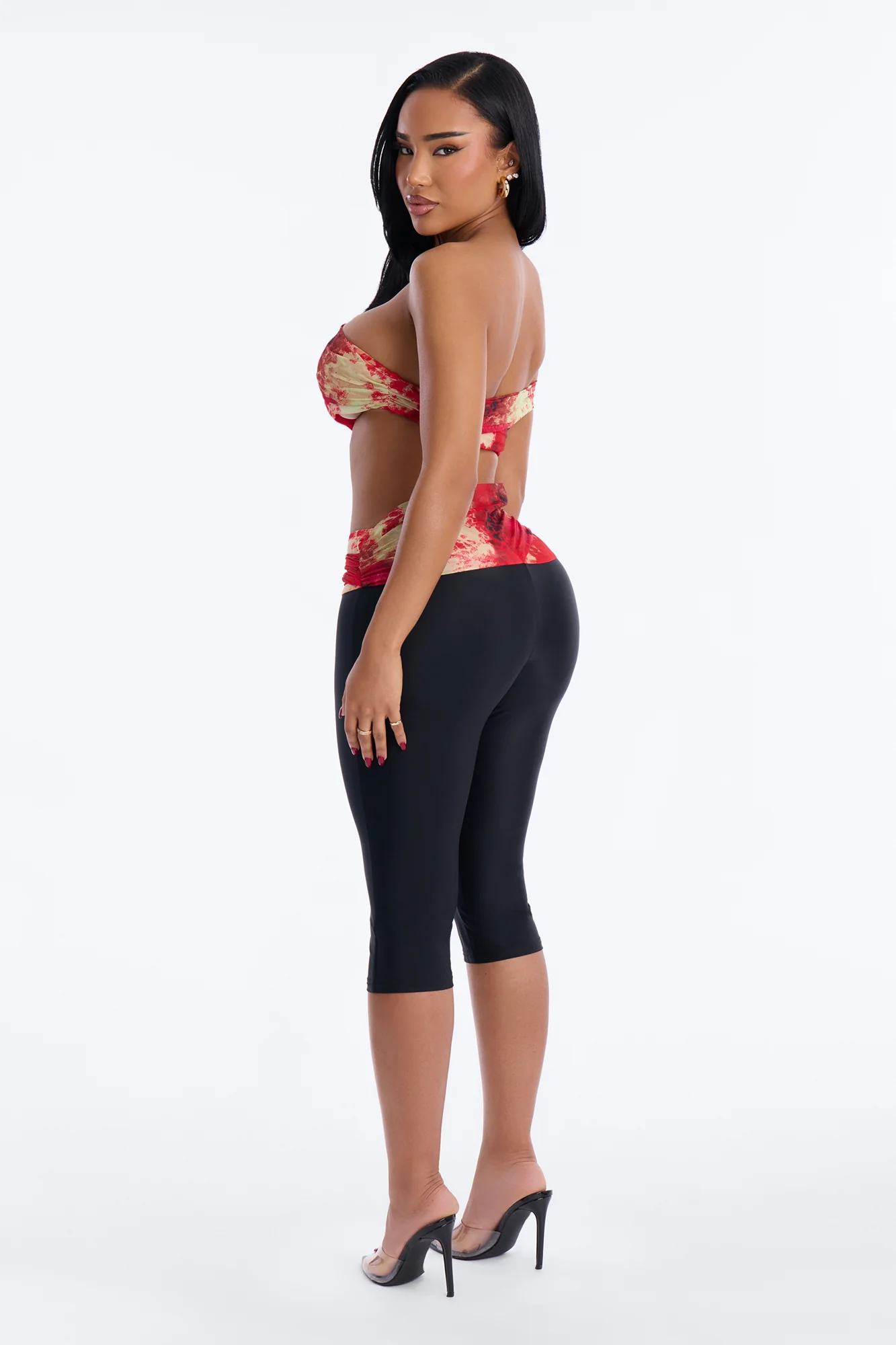 Heating Up One Shoulder Capri Set - Red/combo - Image 3