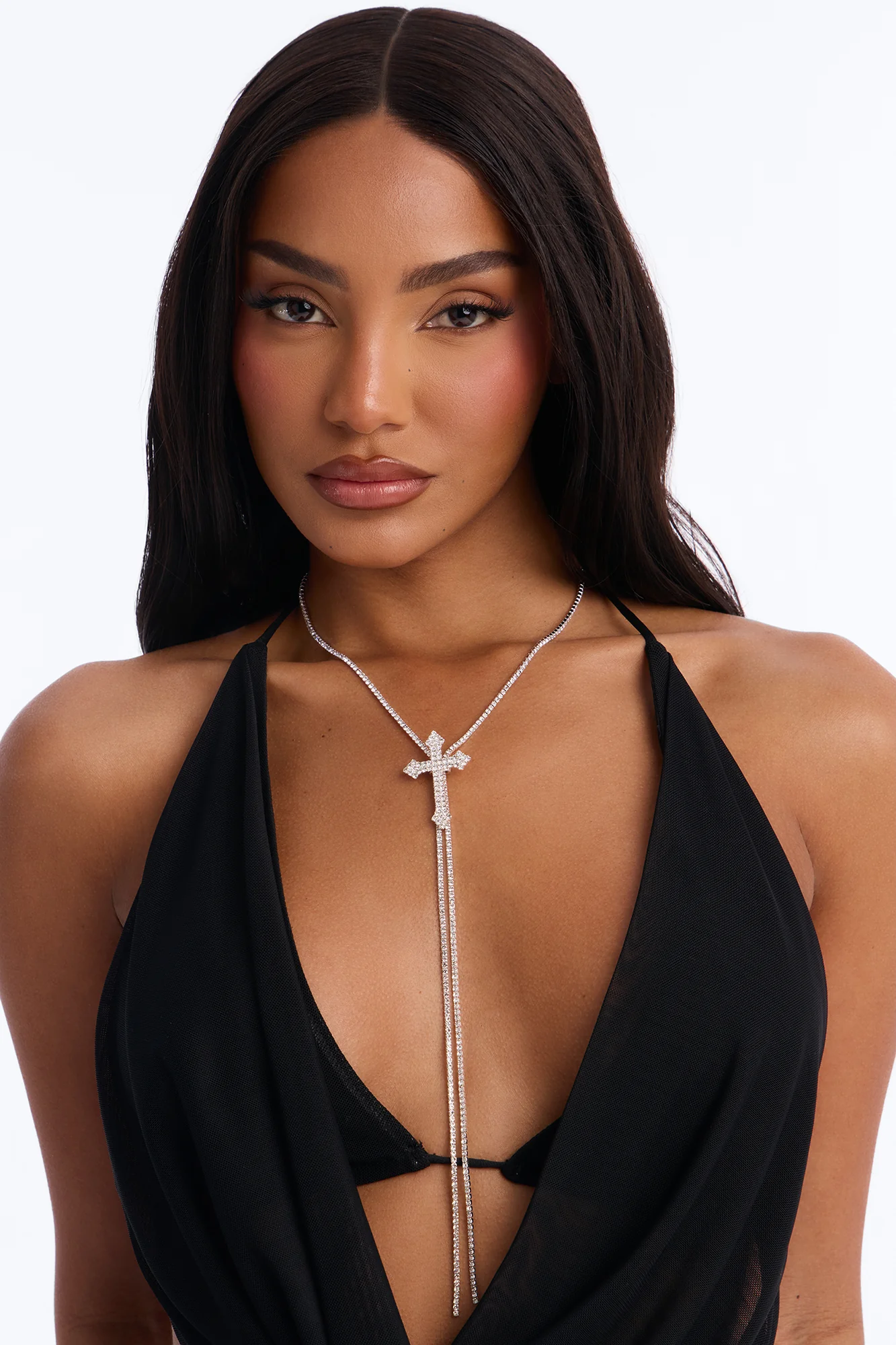 Heaven Can Wait Rhinestone Lariat Neckalce - Silver - Image 2
