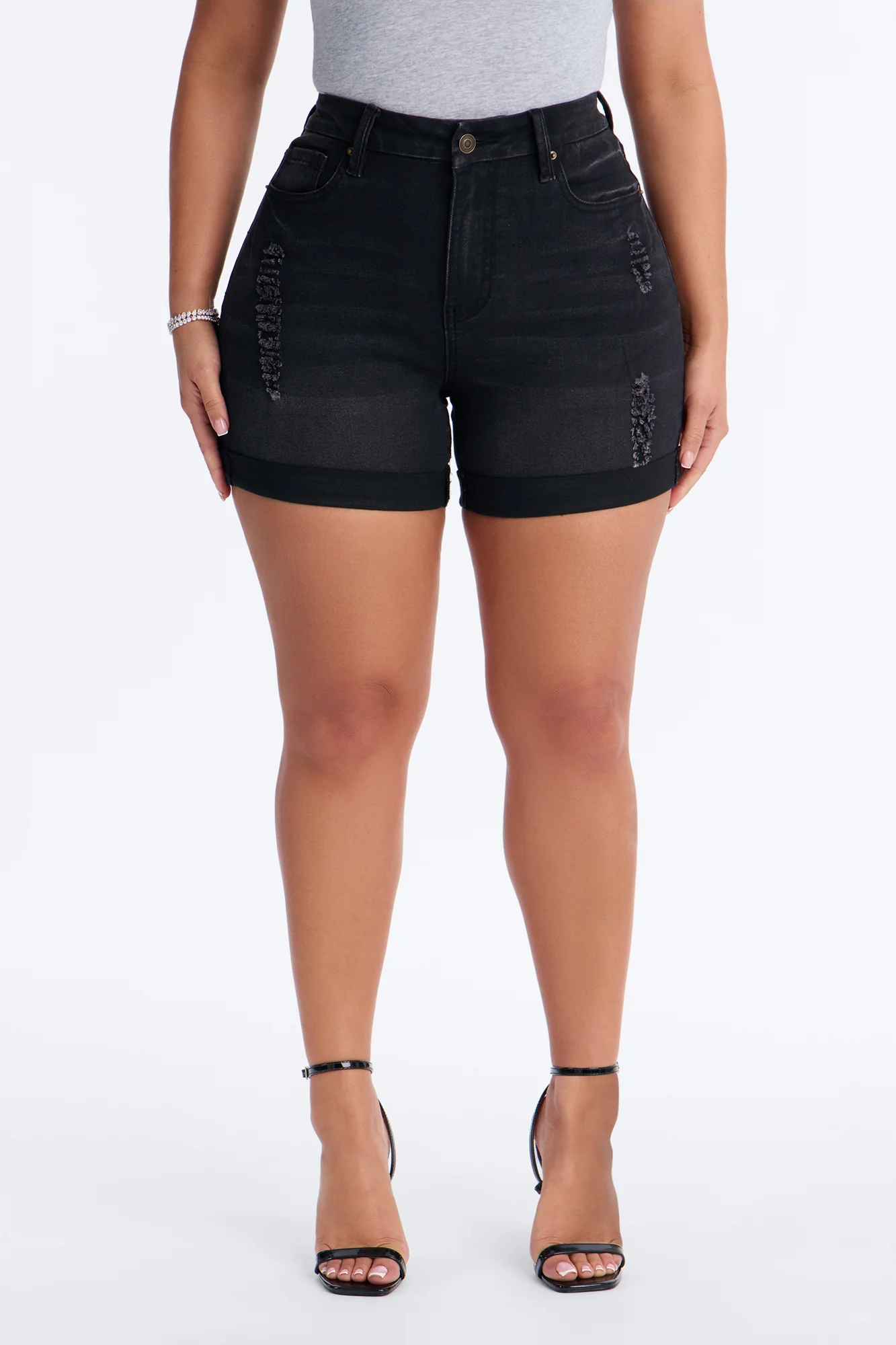 Heaven Sent Cuffed Denim Mom Shorts - Black Wash - Image 2
