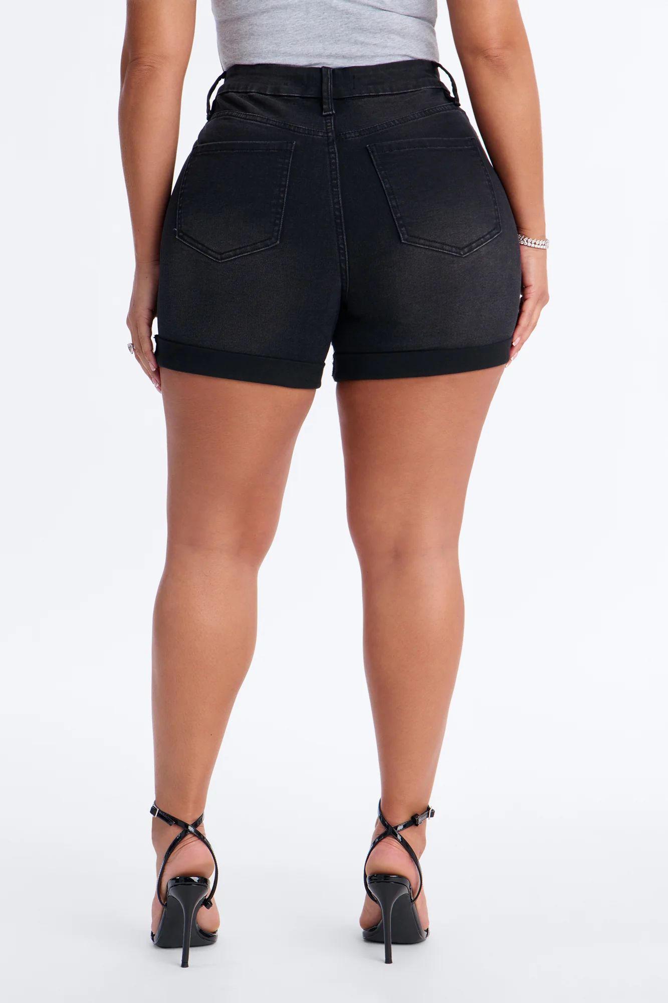 Heaven Sent Cuffed Denim Mom Shorts - Black Wash - Image 4