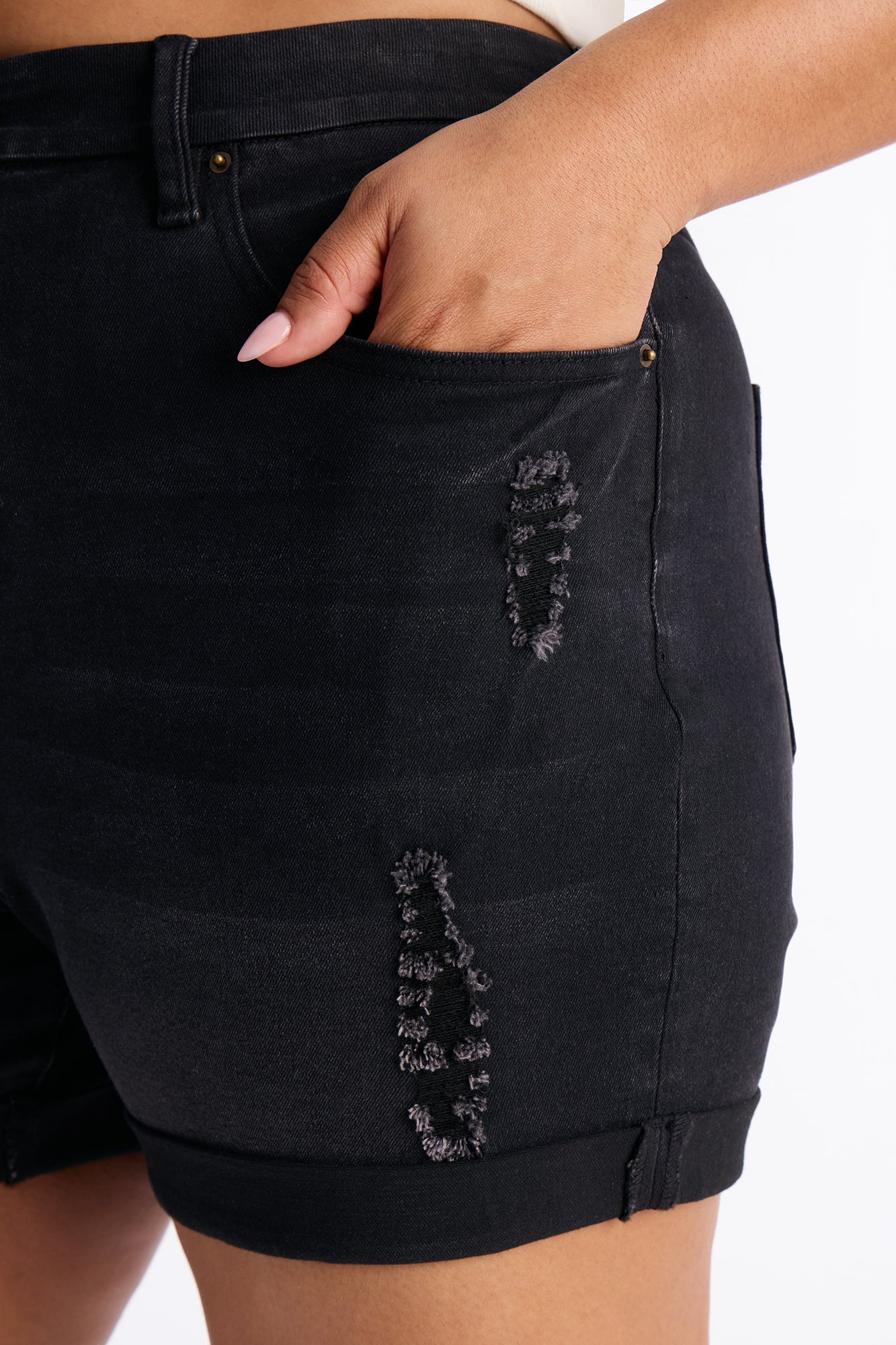 Heaven Sent Cuffed Denim Mom Shorts - Black Wash - Image 7