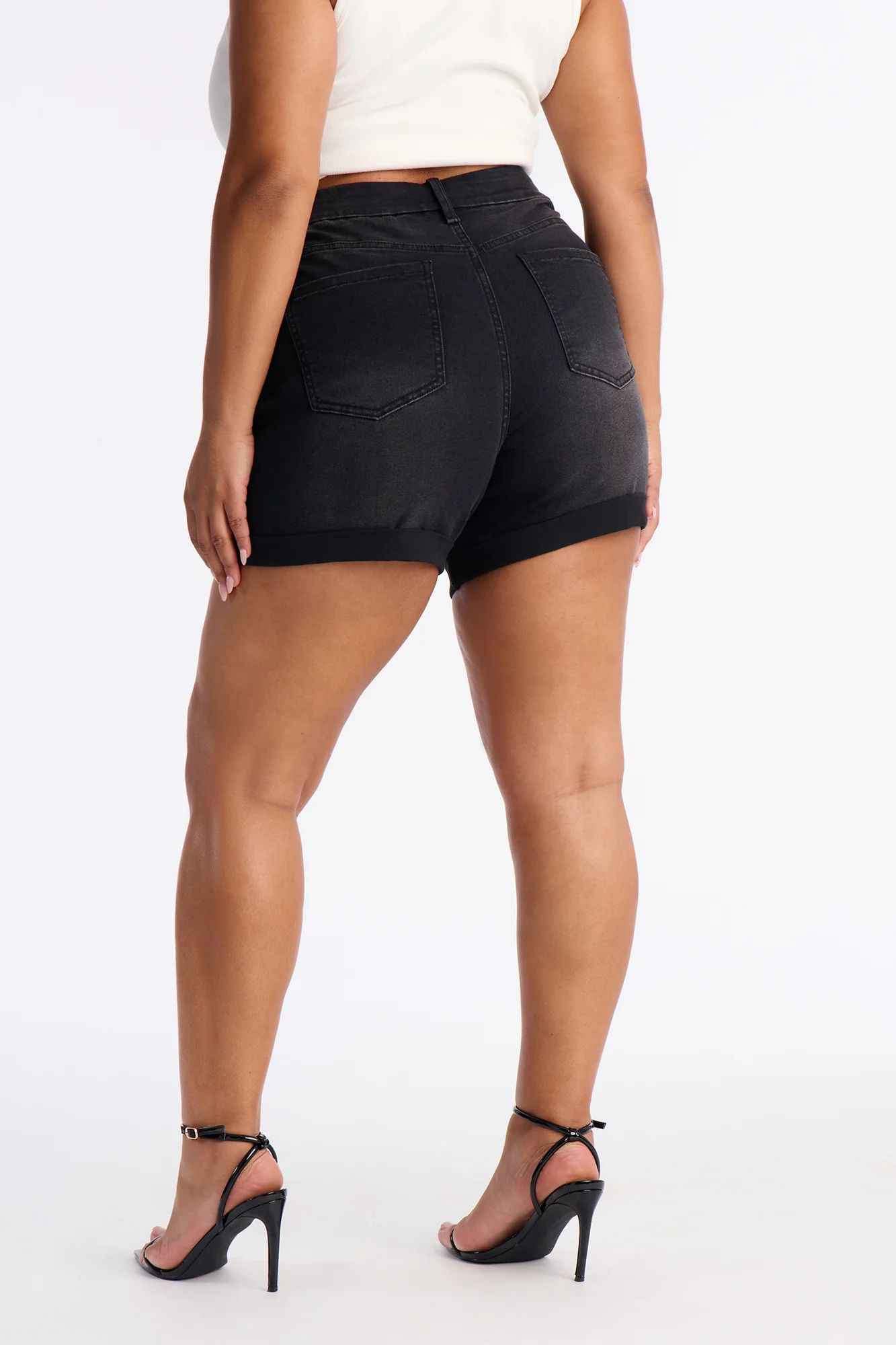 Heaven Sent Cuffed Denim Mom Shorts - Black Wash - Image 8