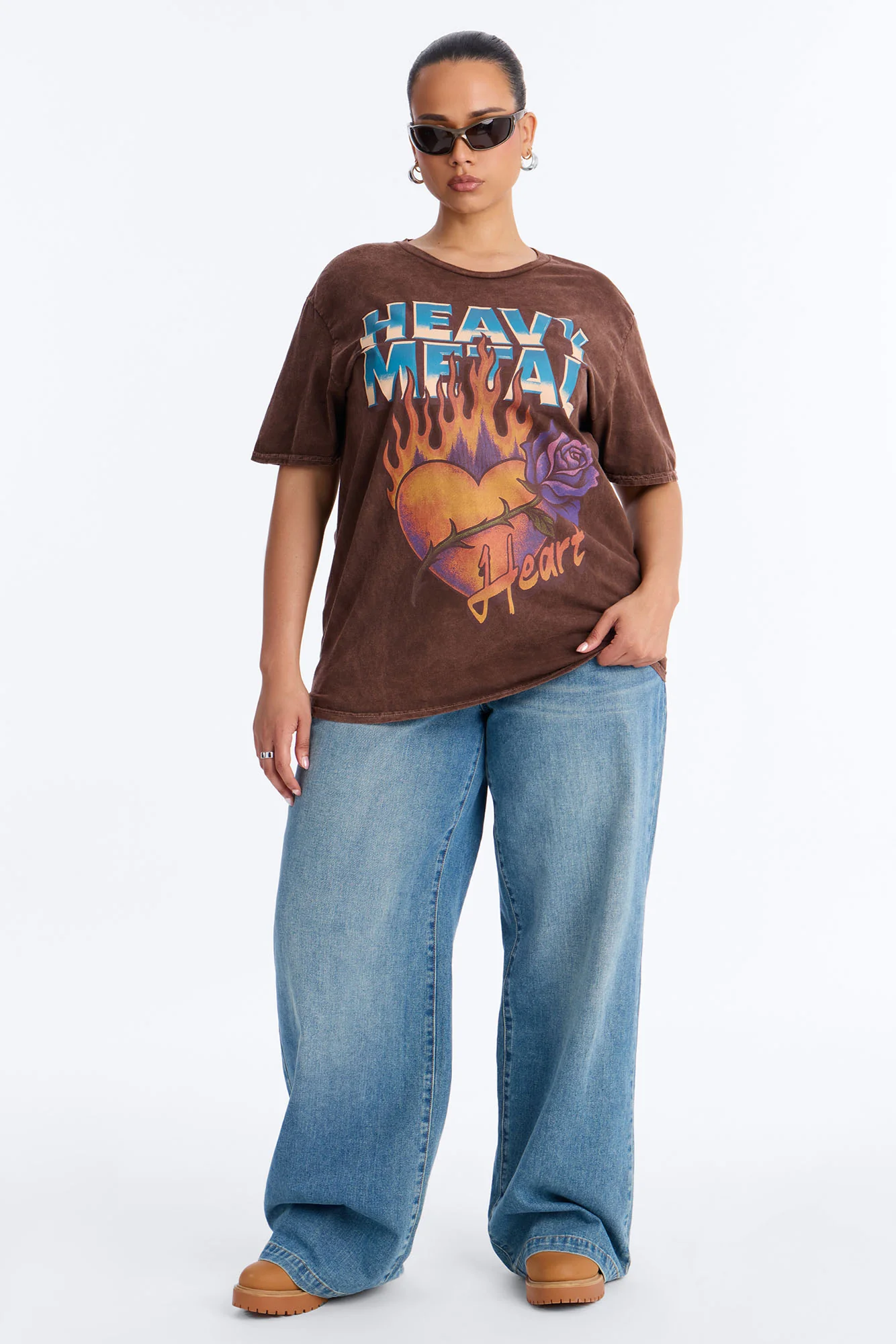 Heavy Metal Flaming Heart Washed Tee - Brown - Image 6