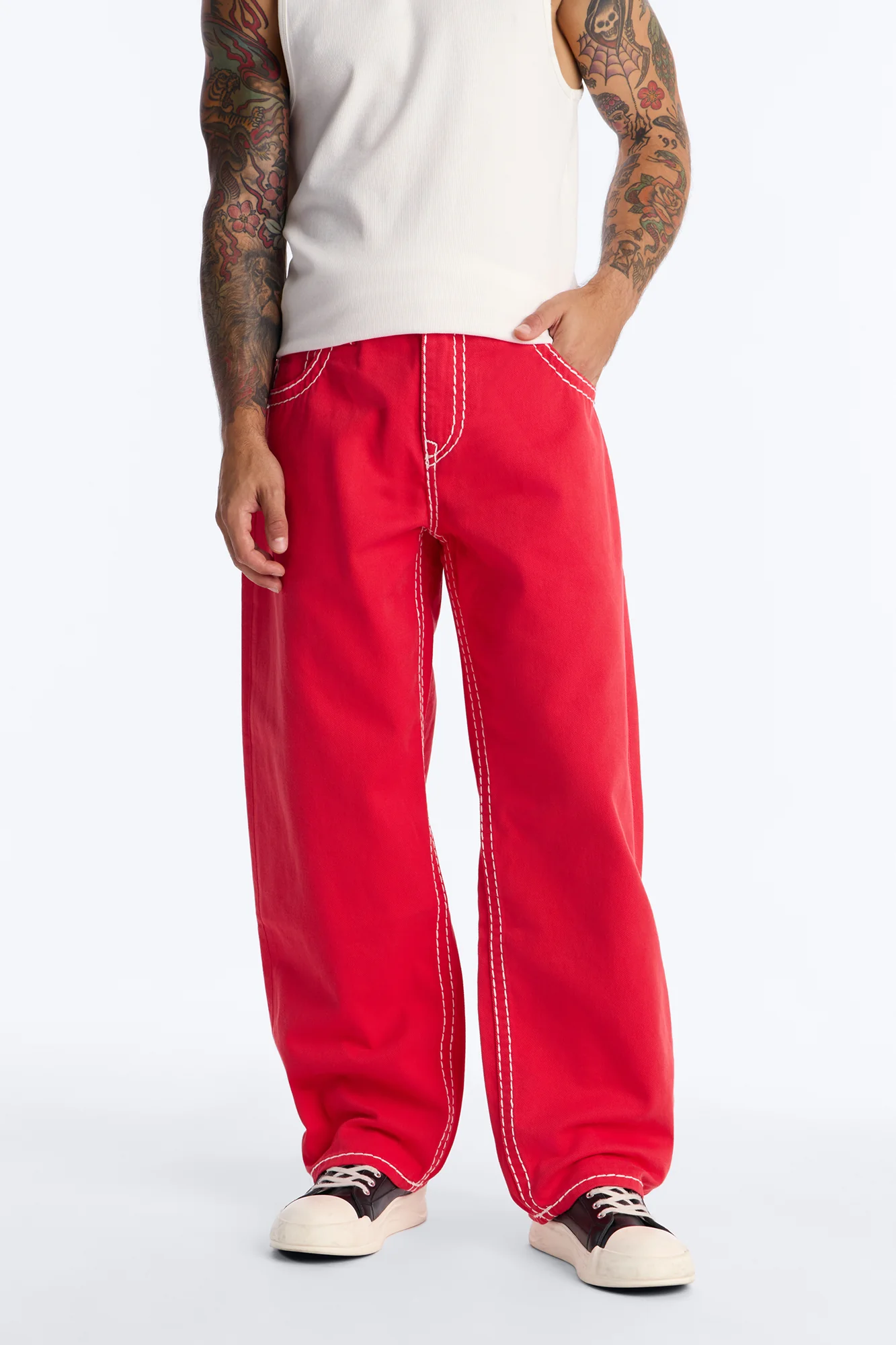 Heavy Stitch Barrel Jean - Red