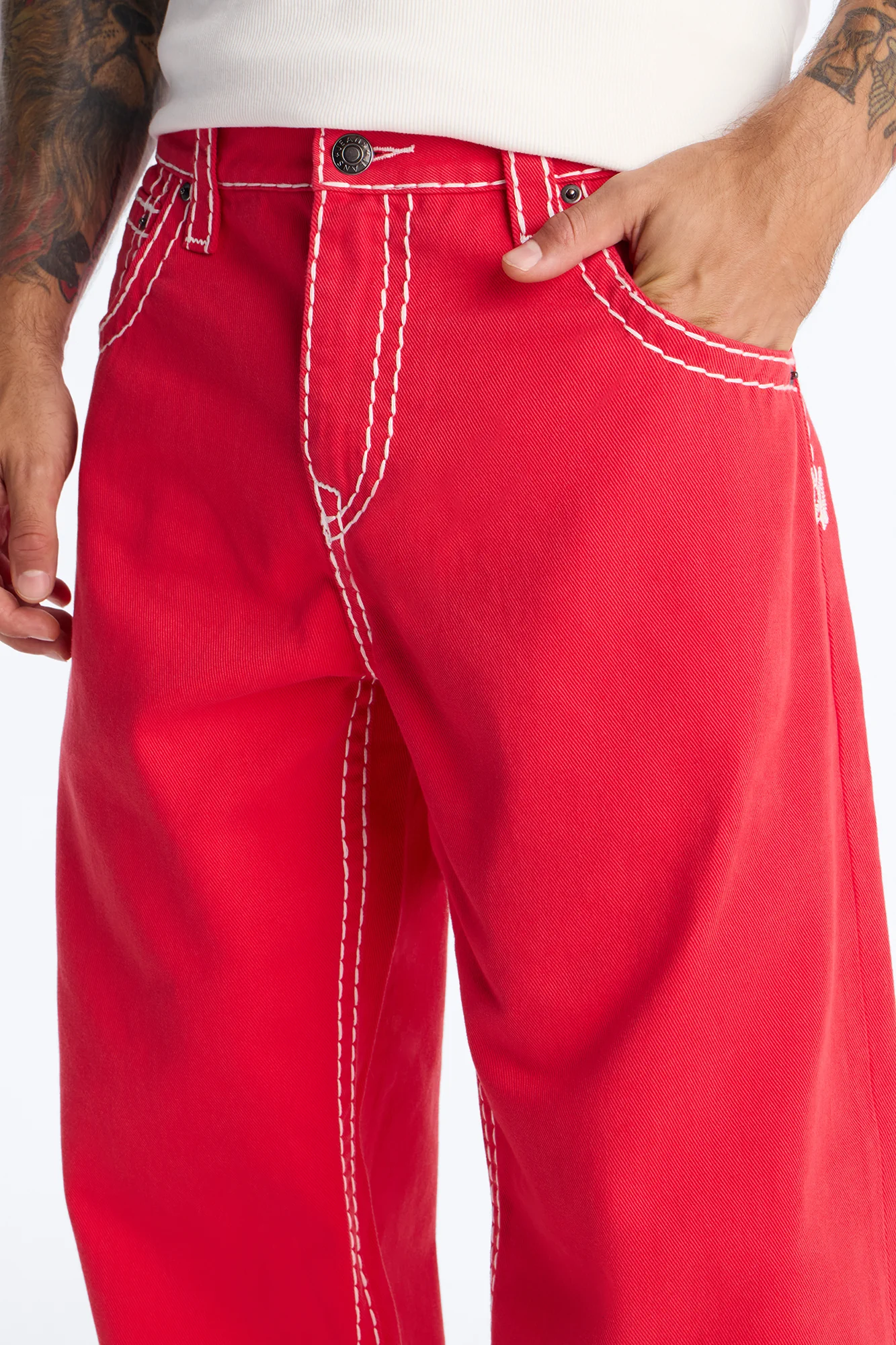 Heavy Stitch Barrel Jean - Red - Image 3