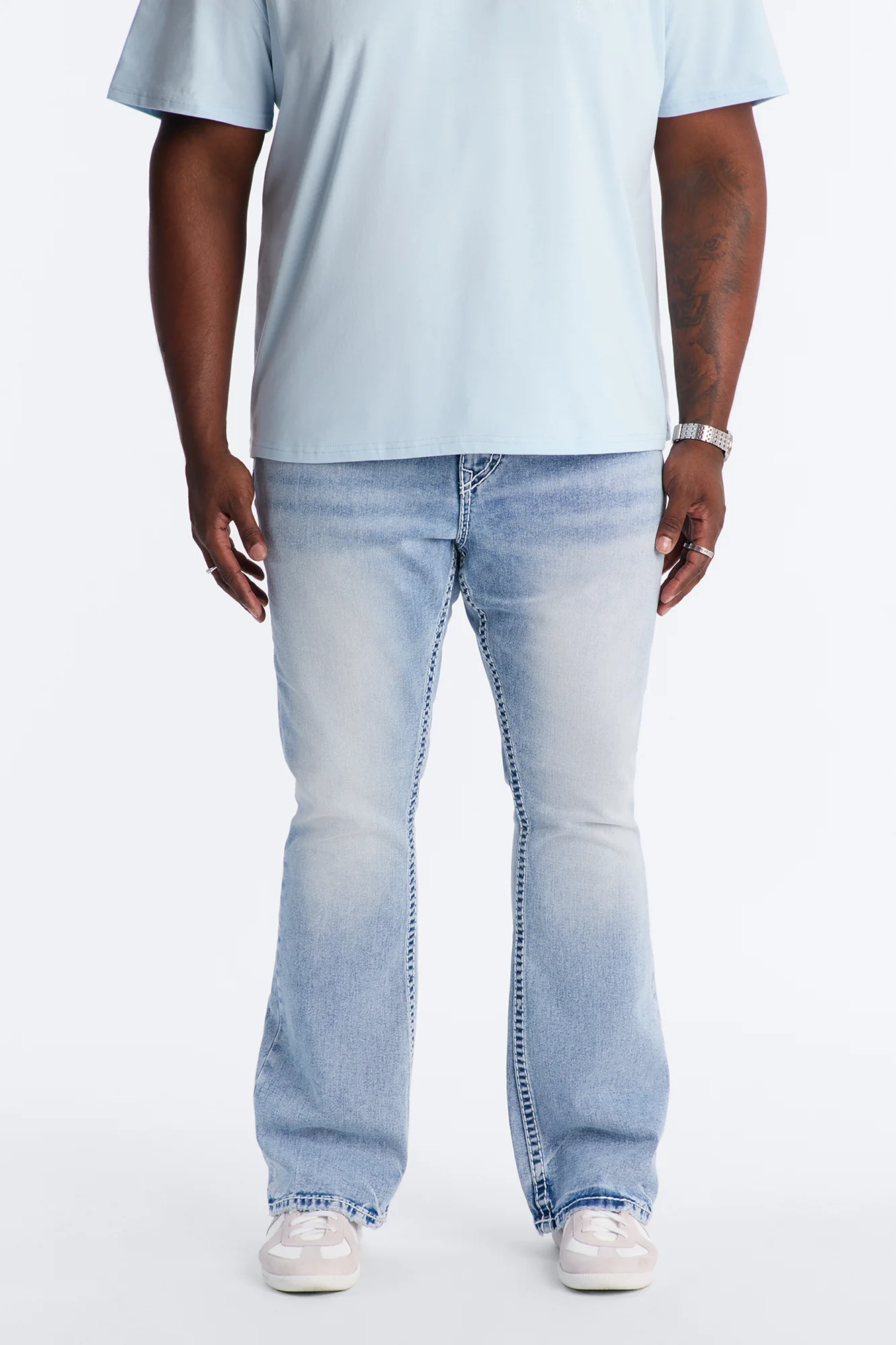 Heavy Stitch Stacked Skinny Flare Jean - Light Blue Wash