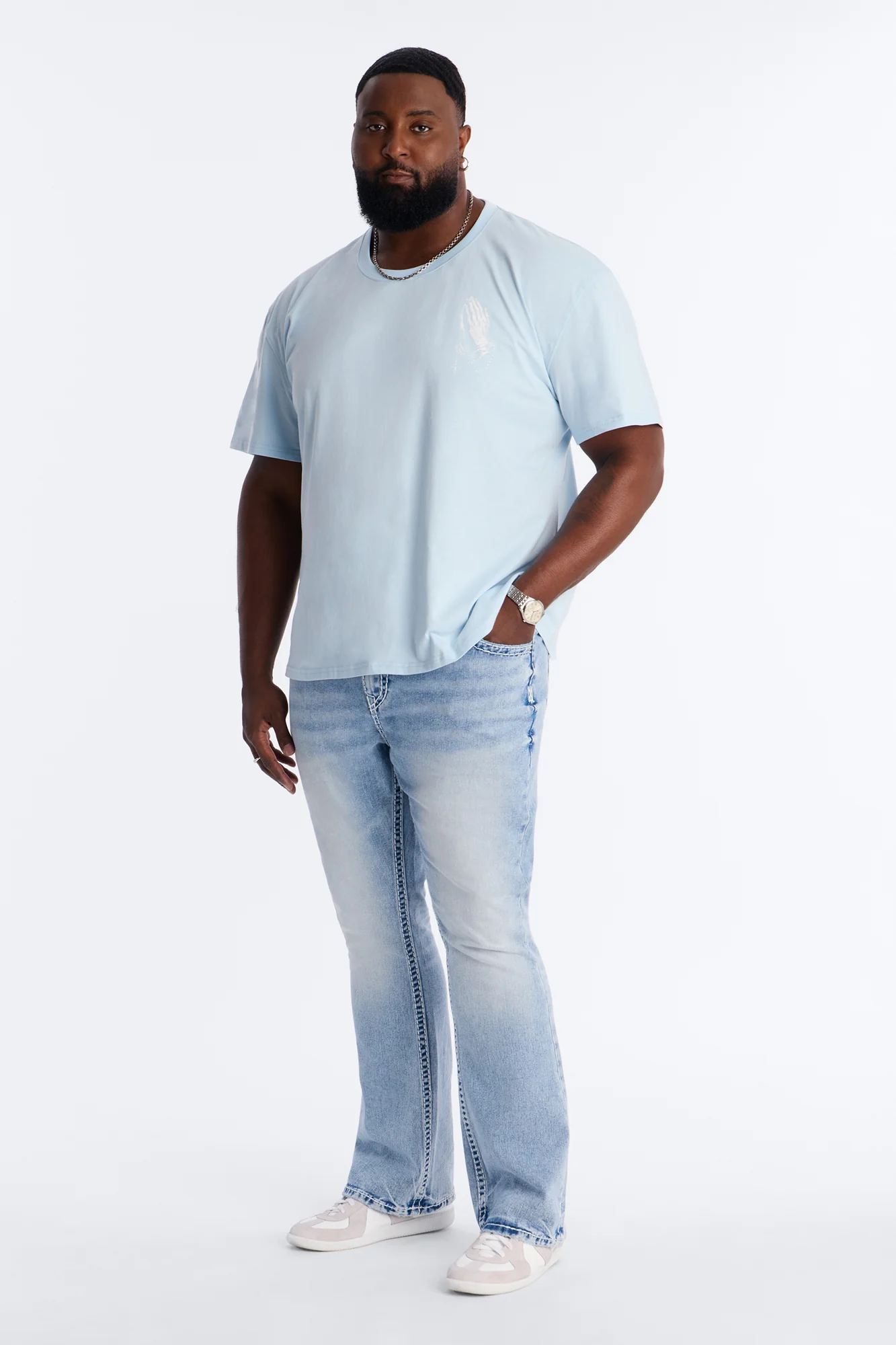Heavy Stitch Stacked Skinny Flare Jean - Light Blue Wash - Image 2
