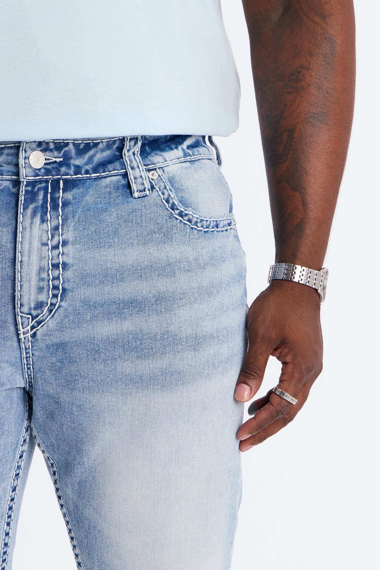 Heavy Stitch Stacked Skinny Flare Jean - Light Blue Wash - Image 3