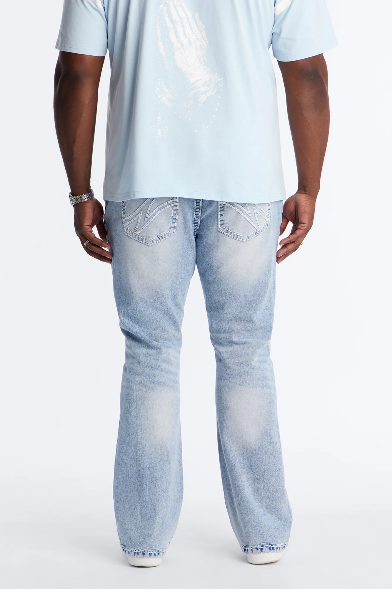 Heavy Stitch Stacked Skinny Flare Jean - Light Blue Wash - Image 4