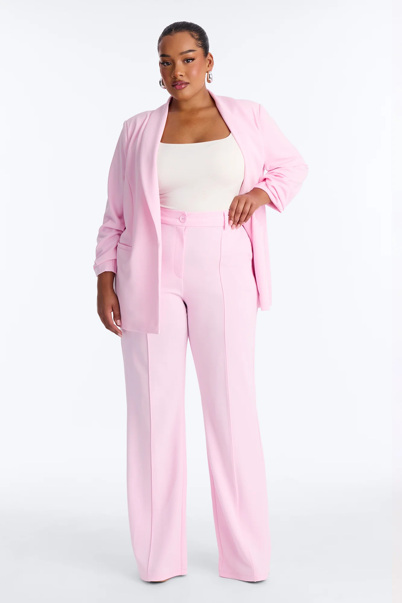 Heidi Wide Leg Trouser Pant - Light Pink - Image 4