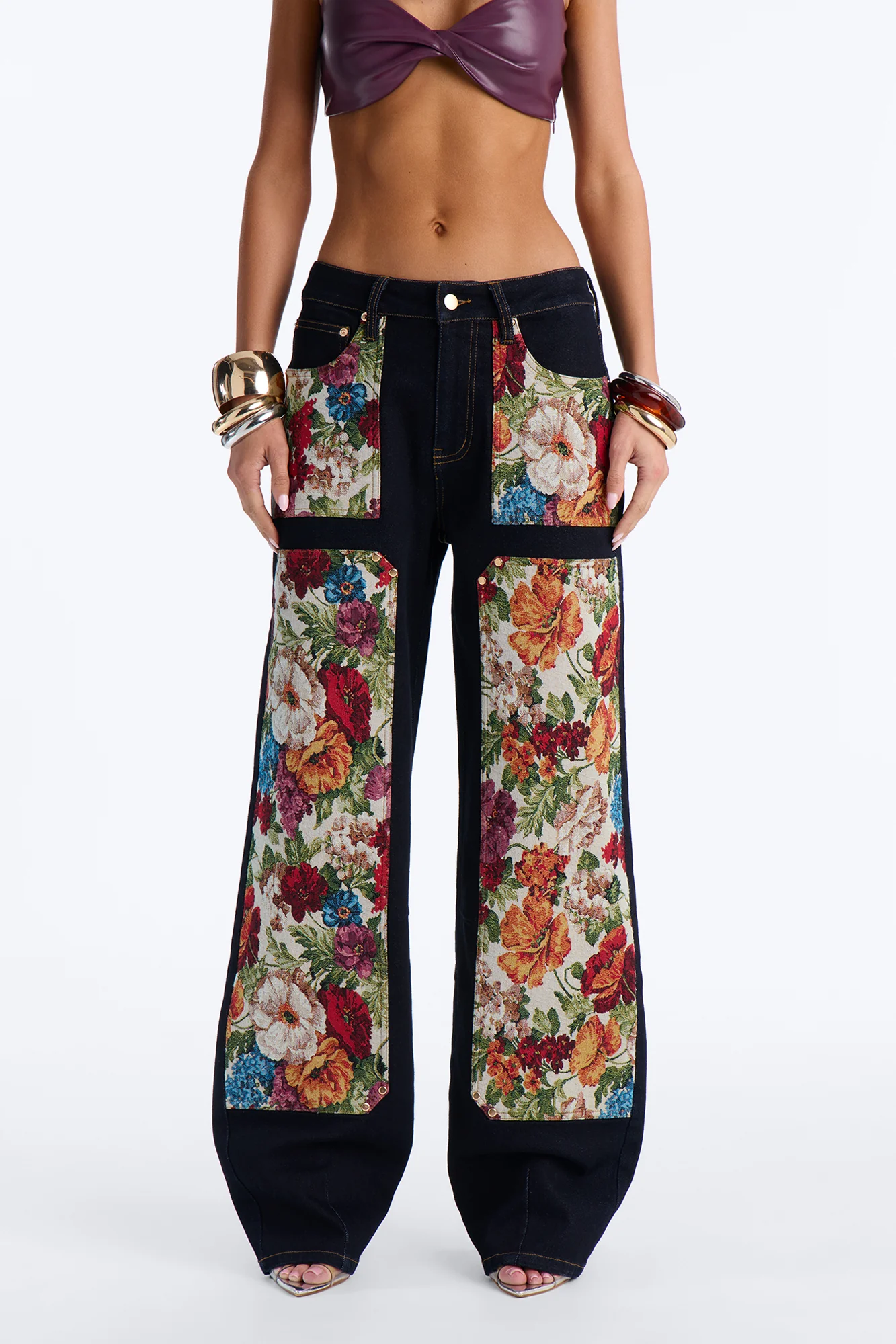 Heirloom Bloom Tapestry Utility Straight Leg Jeans - Dark Denim