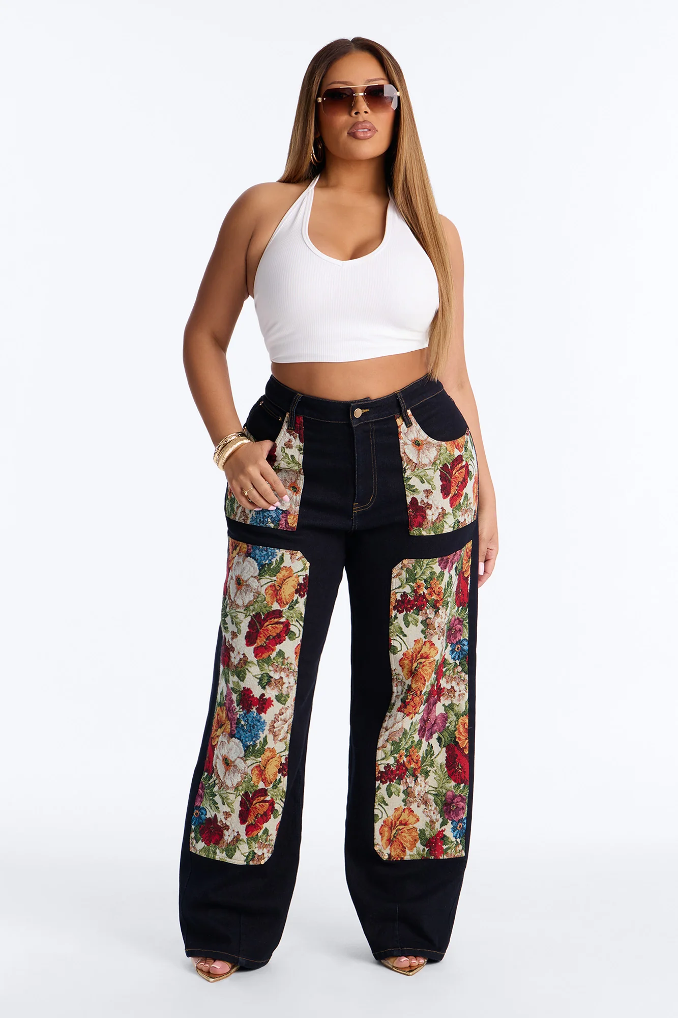 Heirloom Bloom Tapestry Utility Straight Leg Jeans - Dark Denim - Image 5