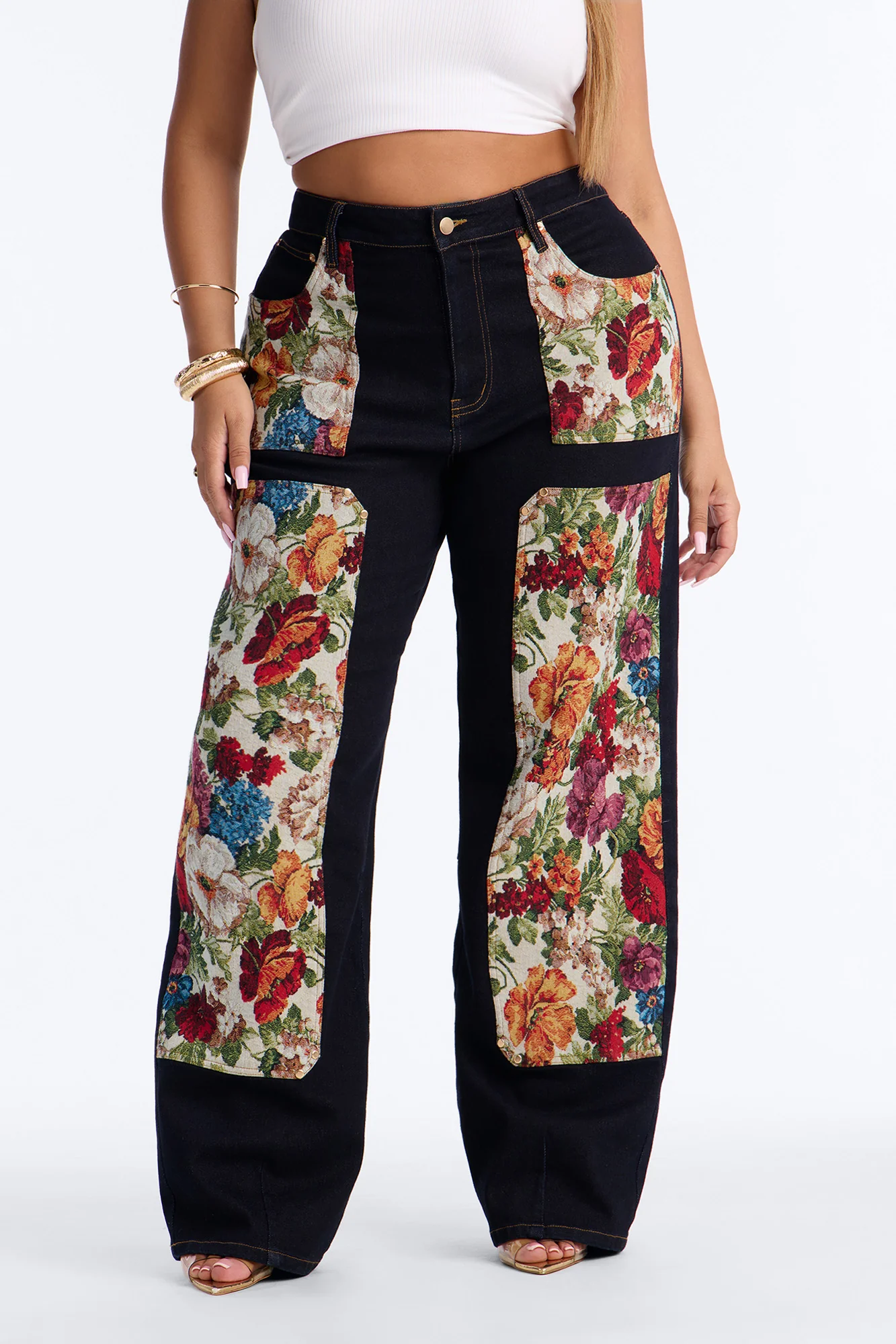 Heirloom Bloom Tapestry Utility Straight Leg Jeans - Dark Denim - Image 6