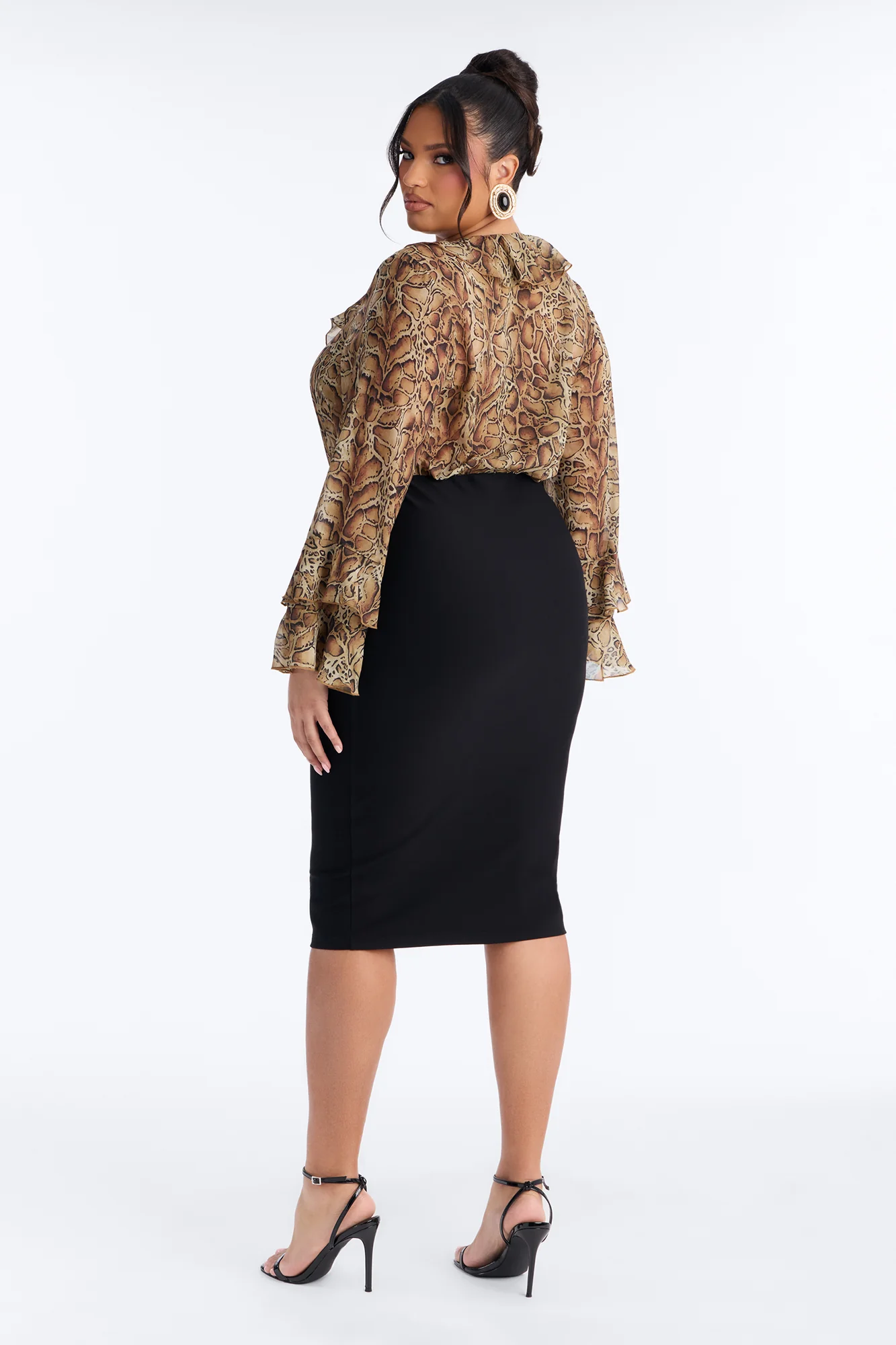 Helena Animal Chiffon Midi Dress - Black/Brown - Image 8