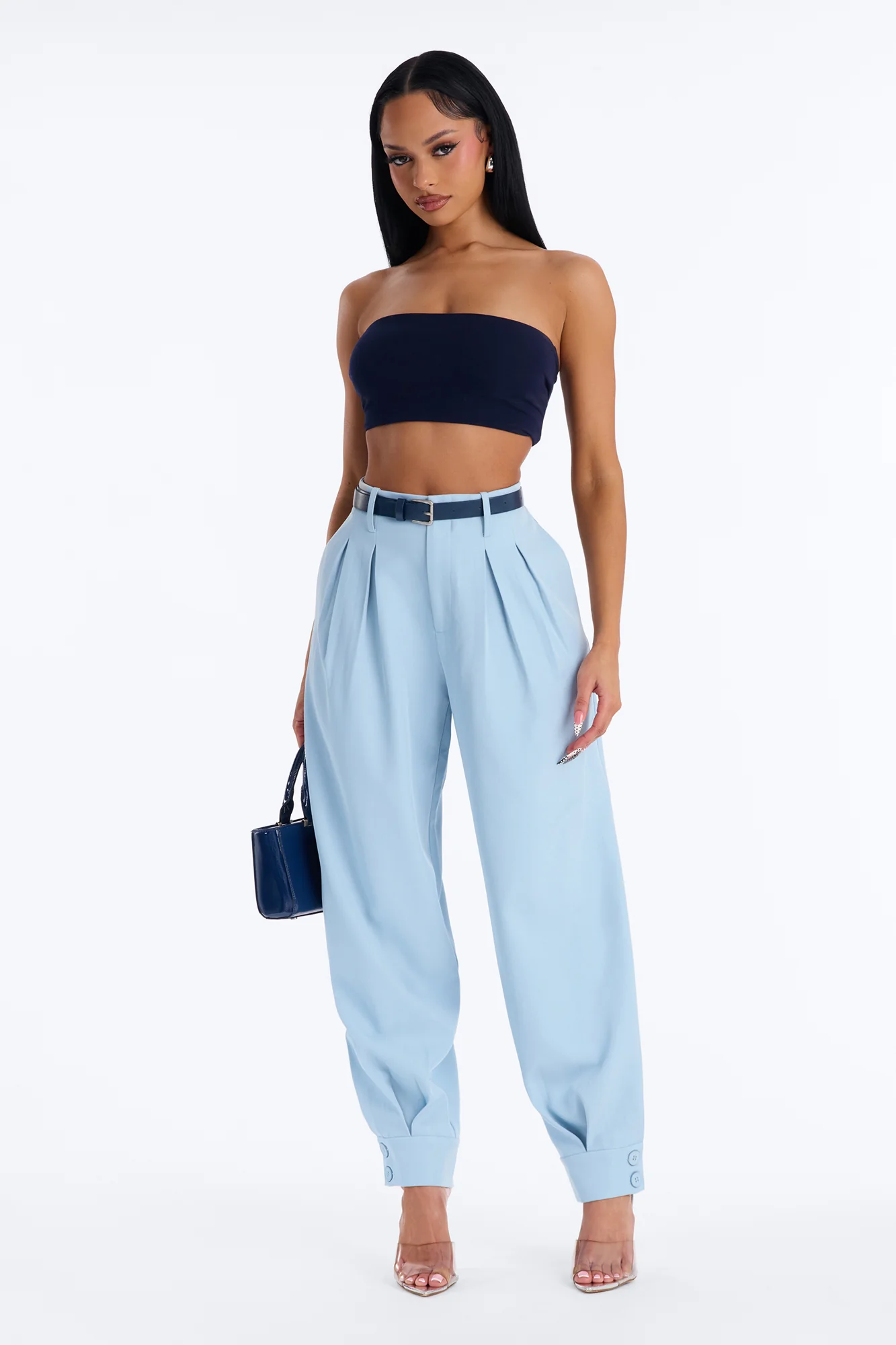 Helena Belted Trouser Pant - Blue
