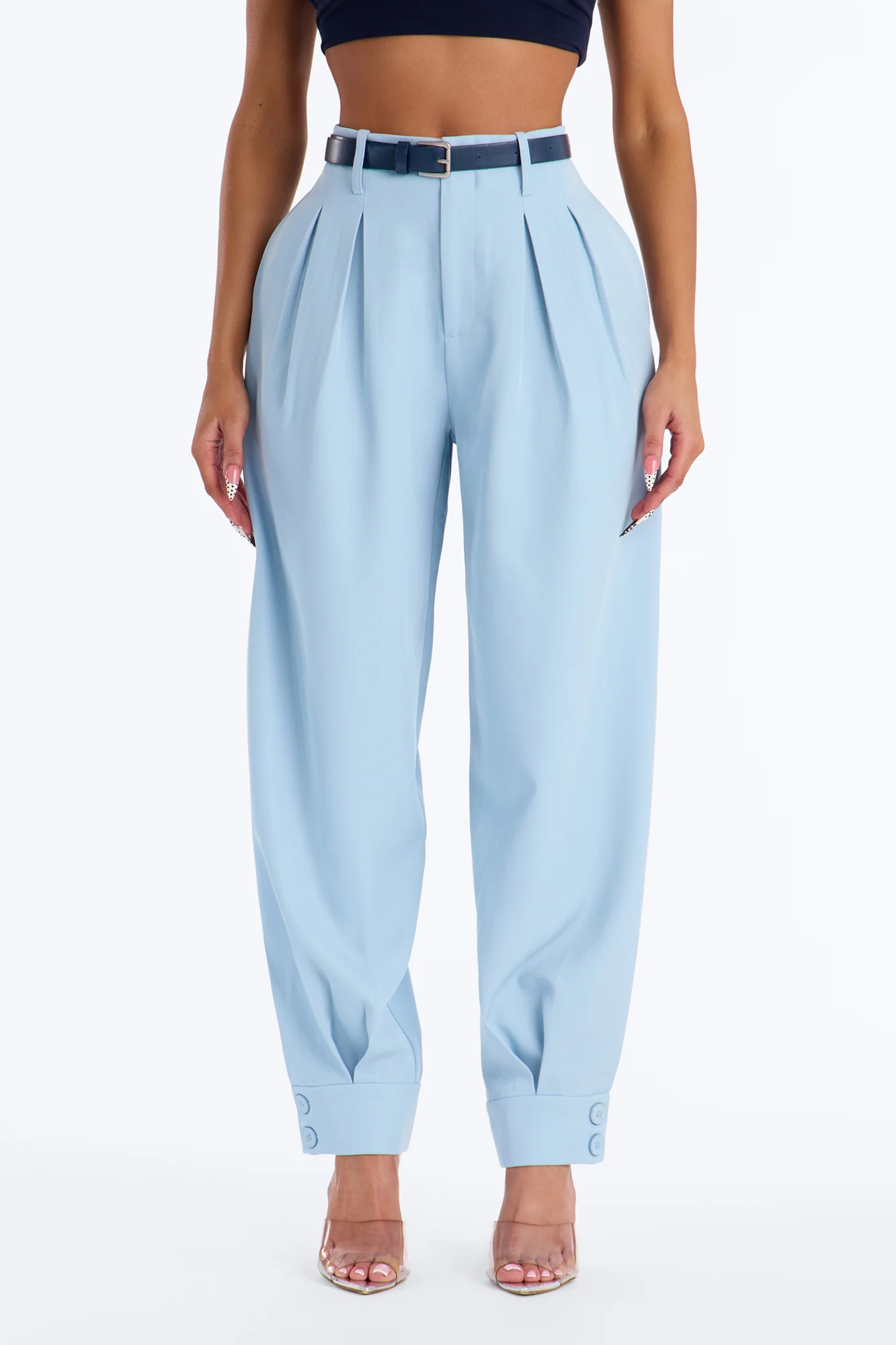 Helena Belted Trouser Pant - Blue - Image 2