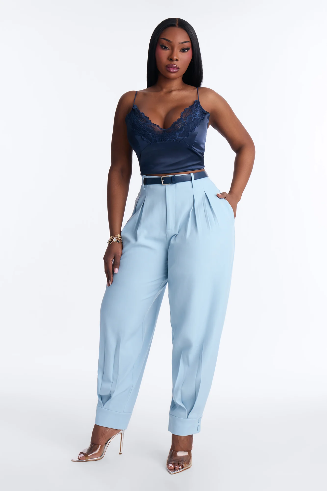 Helena Belted Trouser Pant - Blue - Image 6