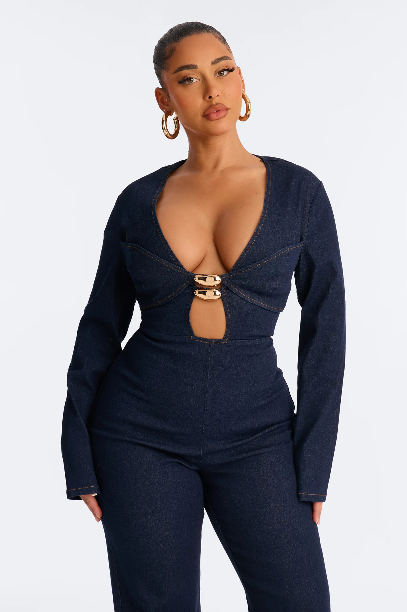 Helena Hardware Detail Denim Jumpsuit - Dark Wash - Image 2
