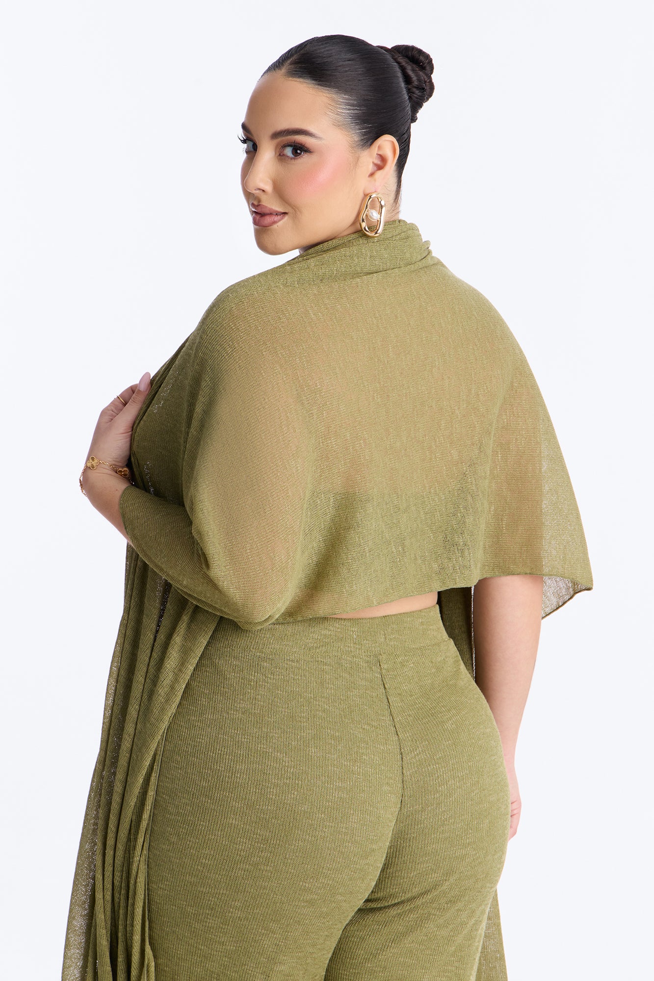Helena Knit Halter 3 Piece Pant Set - Olive - Image 8