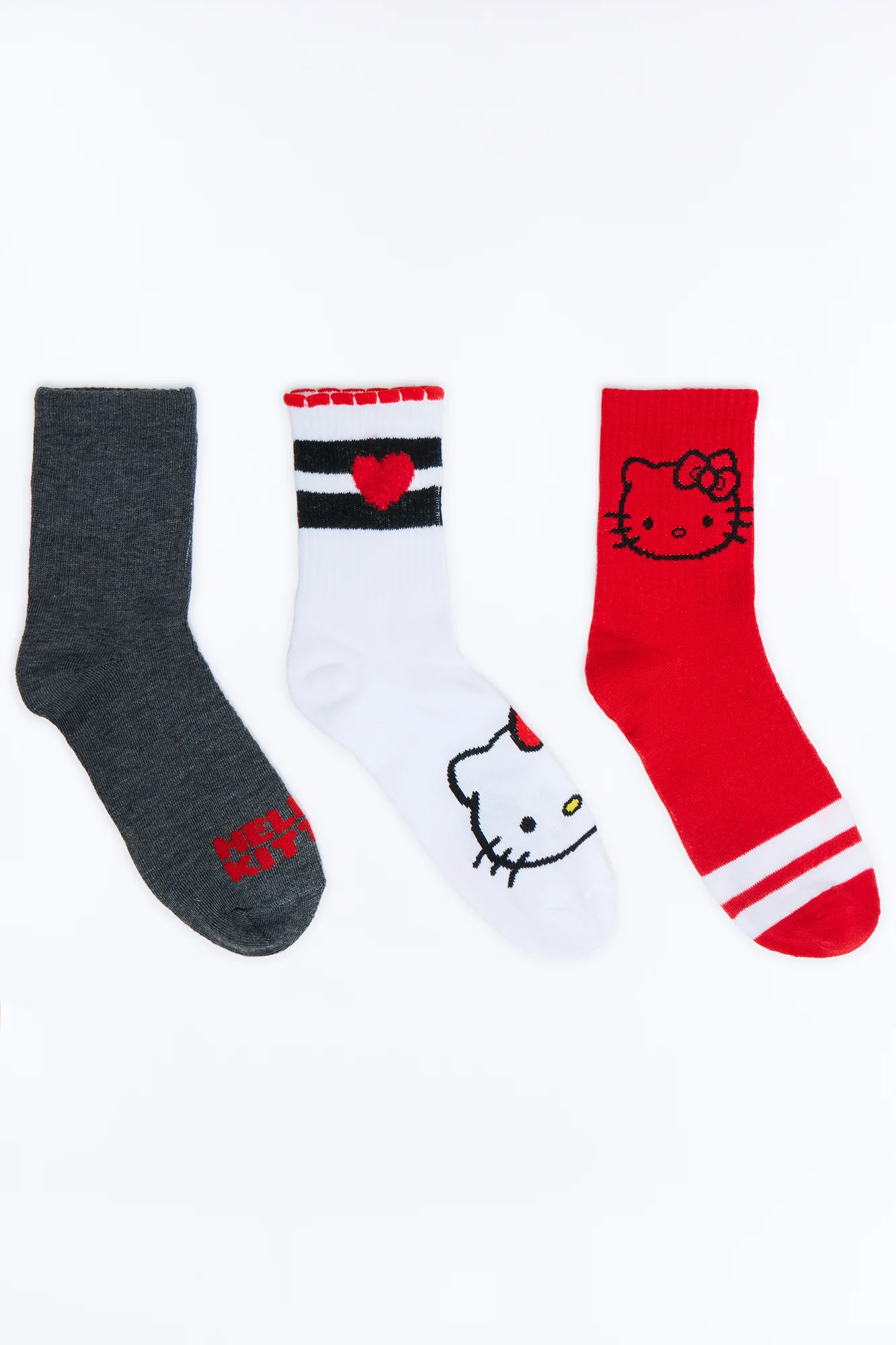 Hello Kitty Red Heart 3 Pack Crew Socks - Red/combo - Image 2