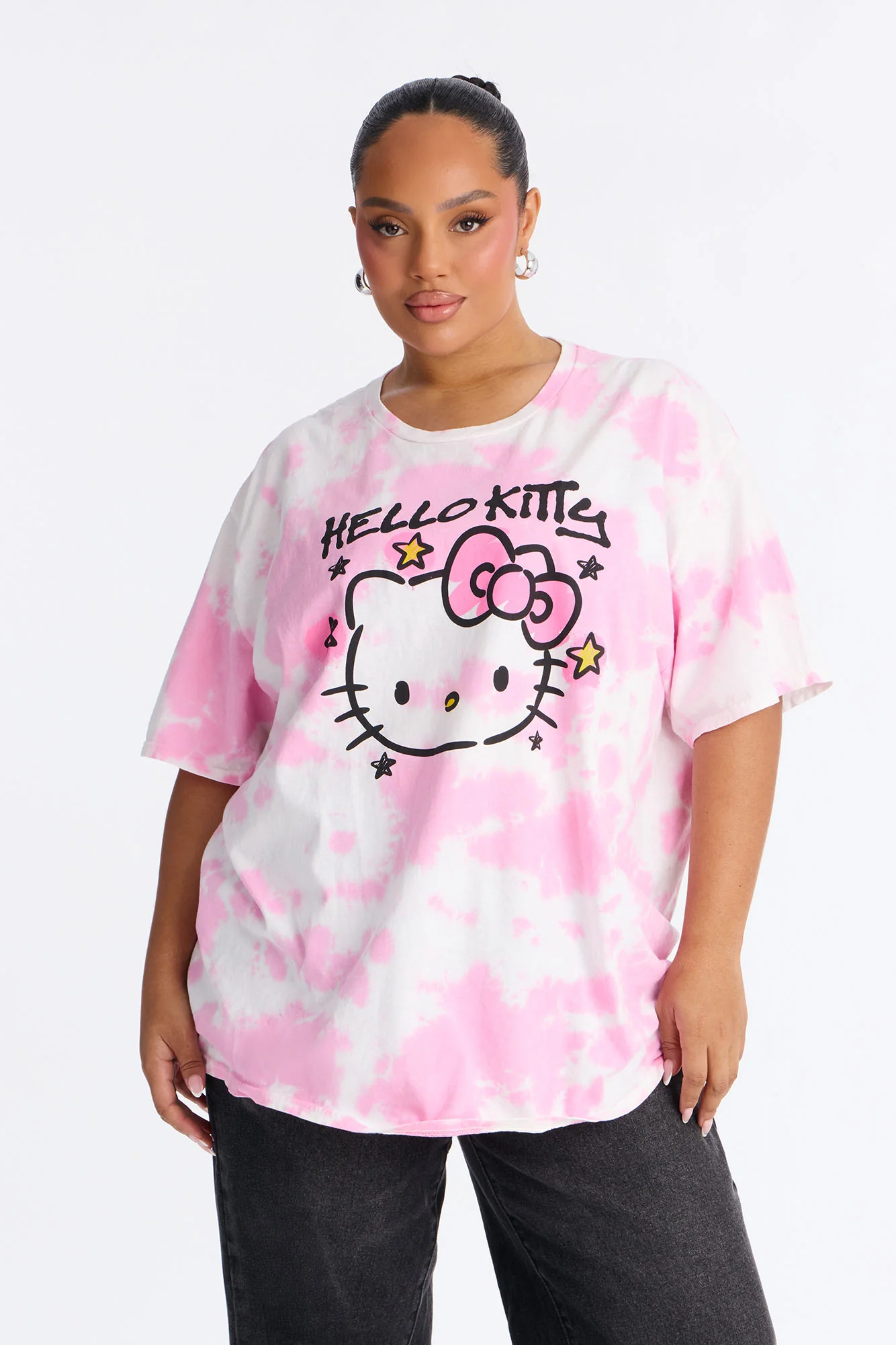 Hello Kitty Washed Oversized Crew Neck Tshirt - Pink/combo - Image 5