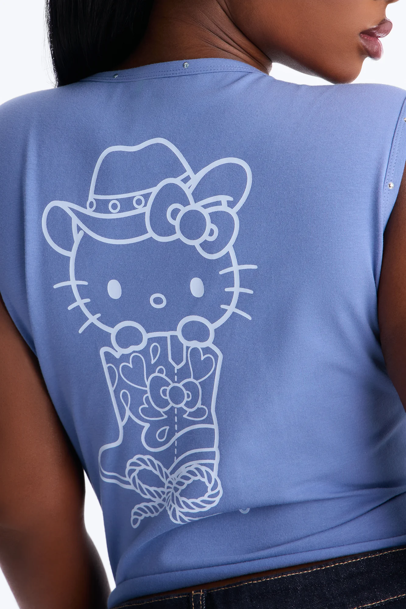 Hello Kitty Western Notch Neck Studded Tank Top - Blue - Image 6