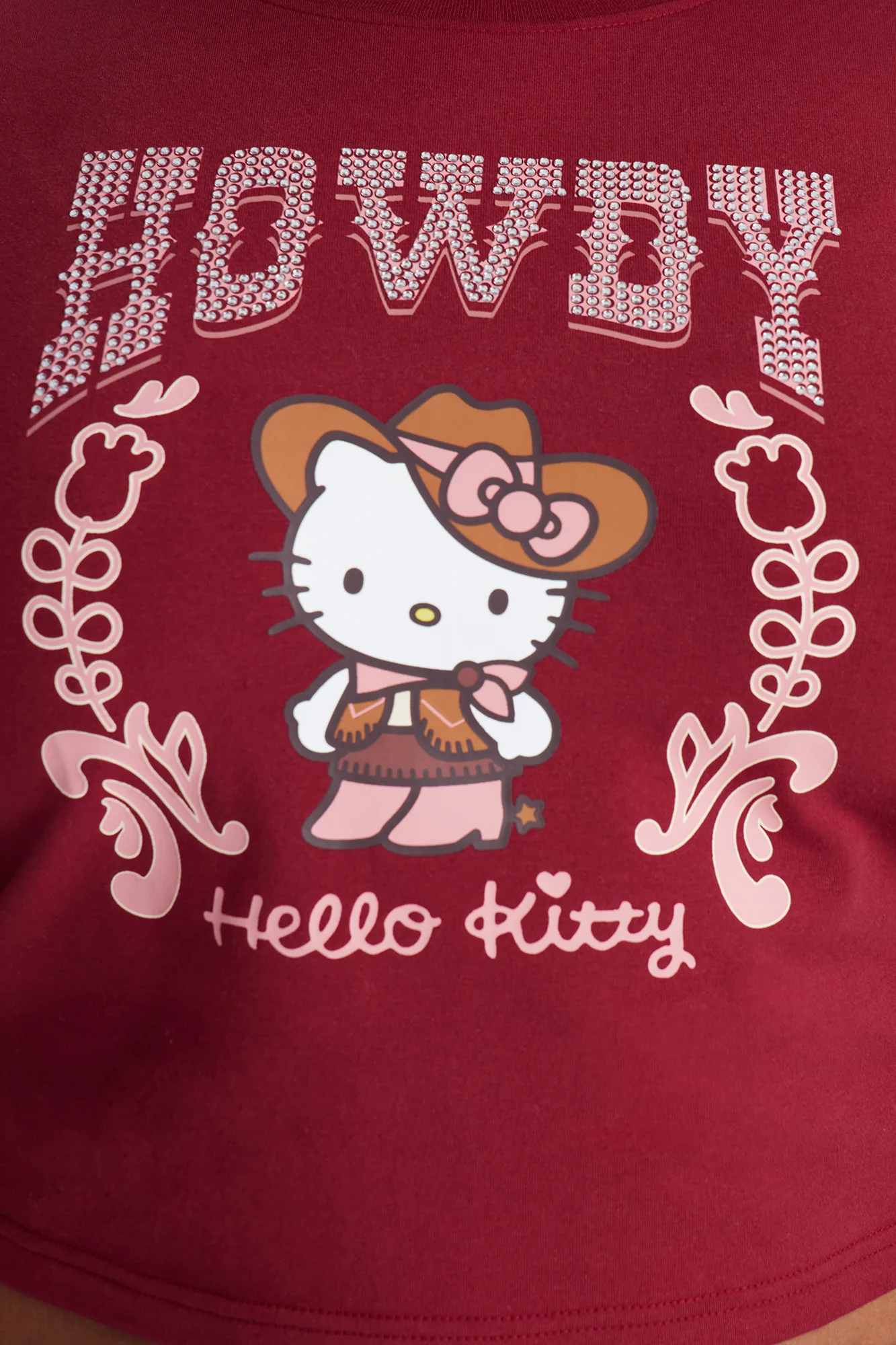 Hello Kitty Western Rhinestone Baby Tee - Burgundy - Image 7