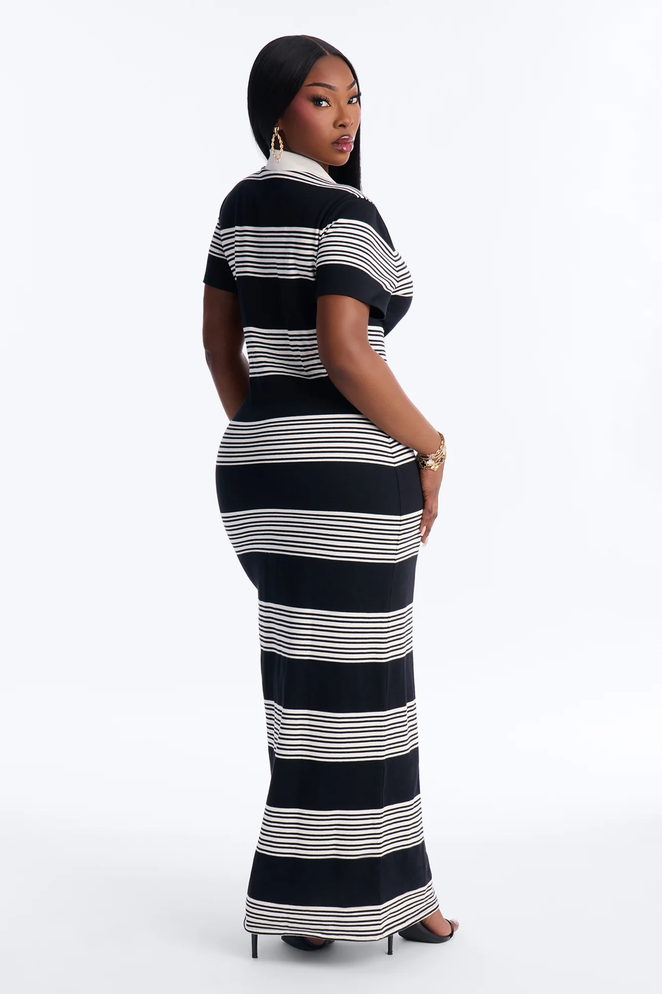 Hemi Short Sleeve Striped Maxi Dress - Black/White - Image 8