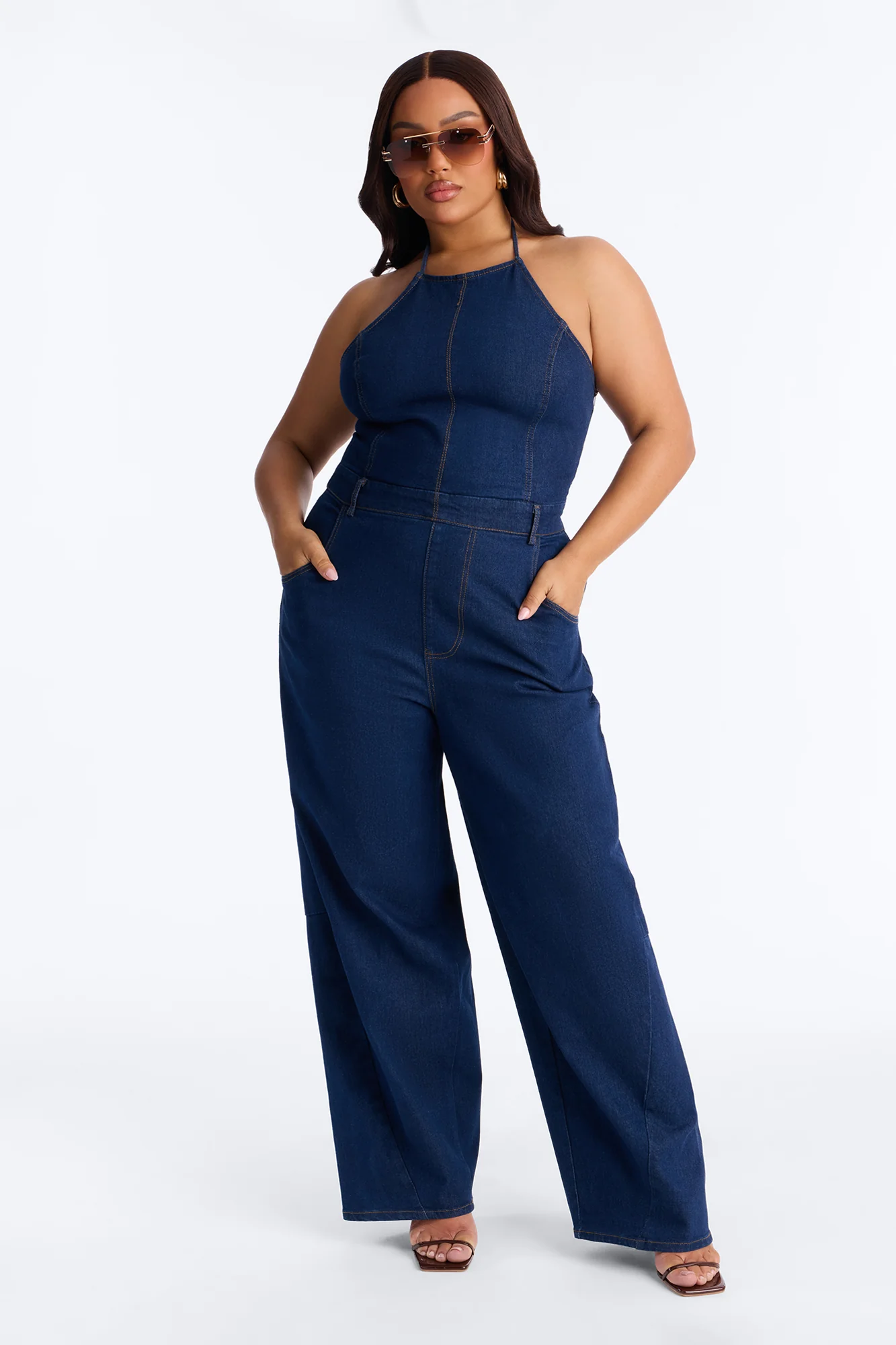 Henna Denim Barrel Leg Jumpsuit - Dark Wash - Image 4
