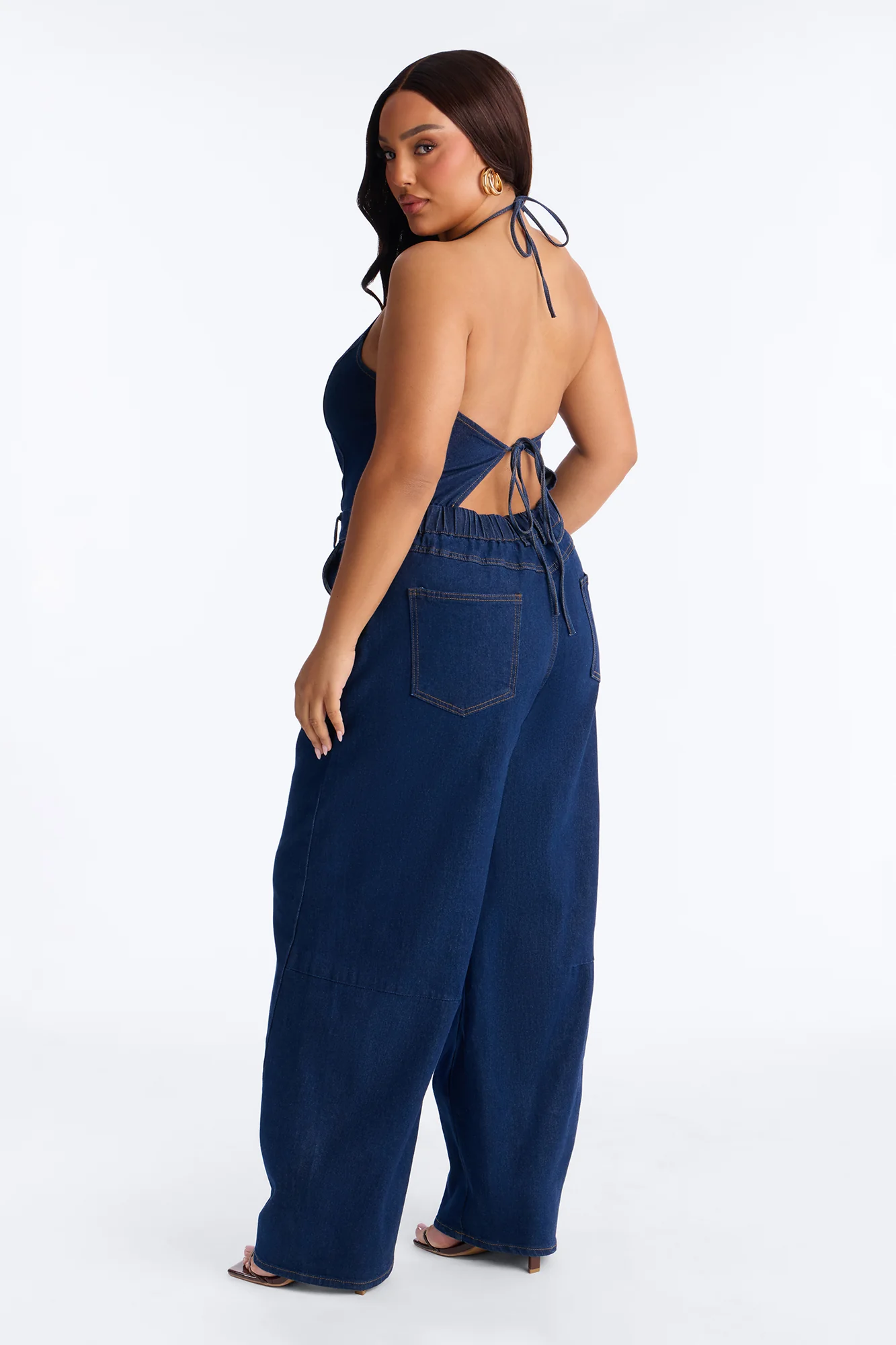 Henna Denim Barrel Leg Jumpsuit - Dark Wash - Image 6