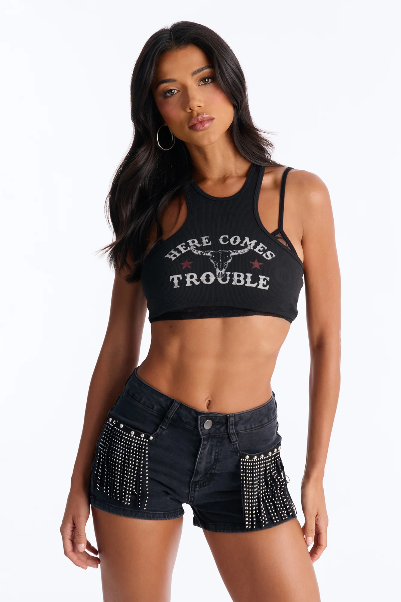 Here Comes Trouble 2Fer Cropped Tank - Black - Image 2