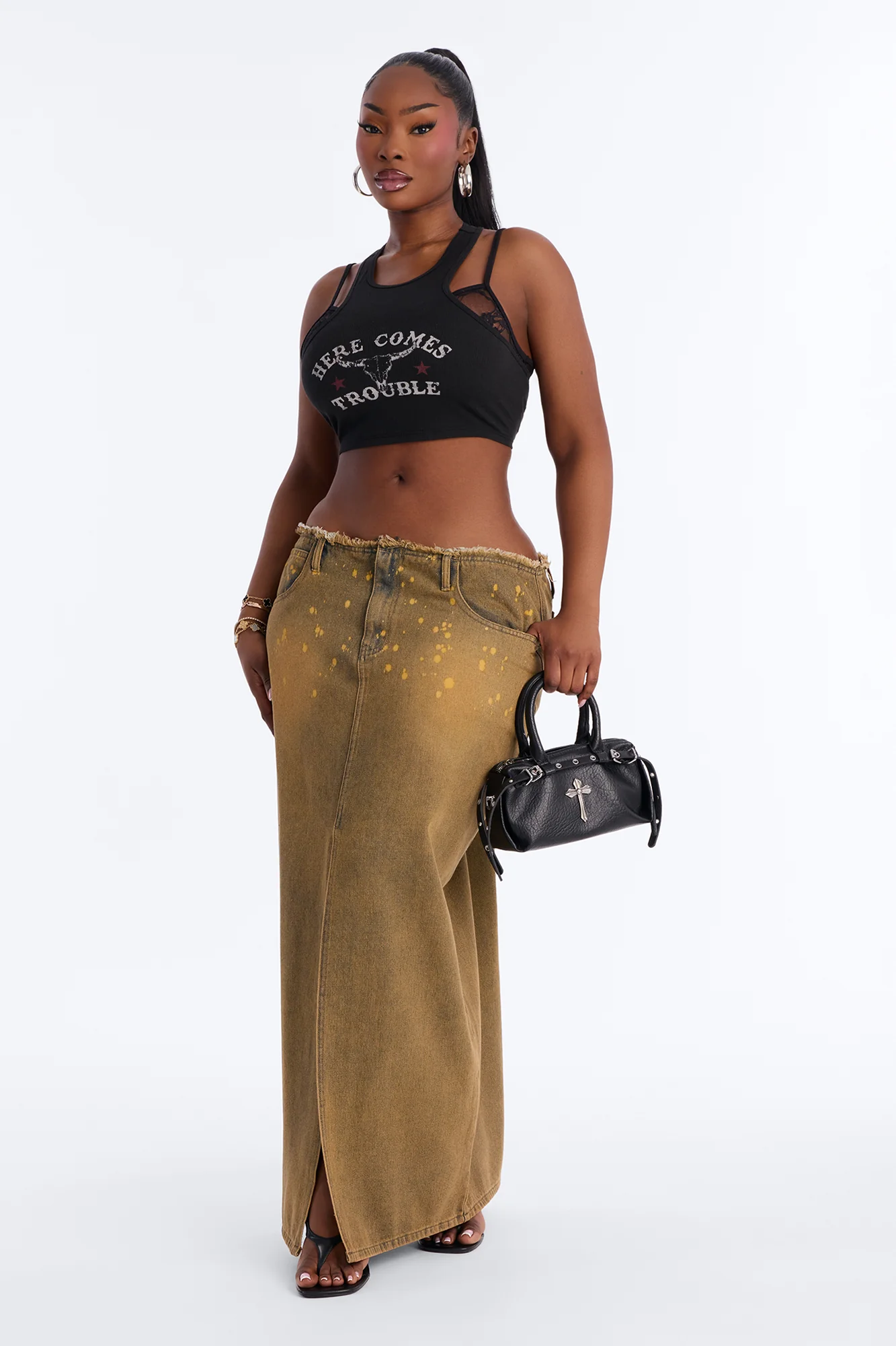 Here Comes Trouble 2Fer Cropped Tank - Black - Image 5