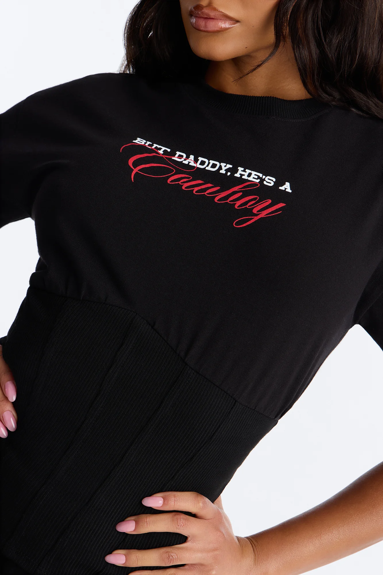 He's A Cowboy Corset Baby Tee - Black - Image 3