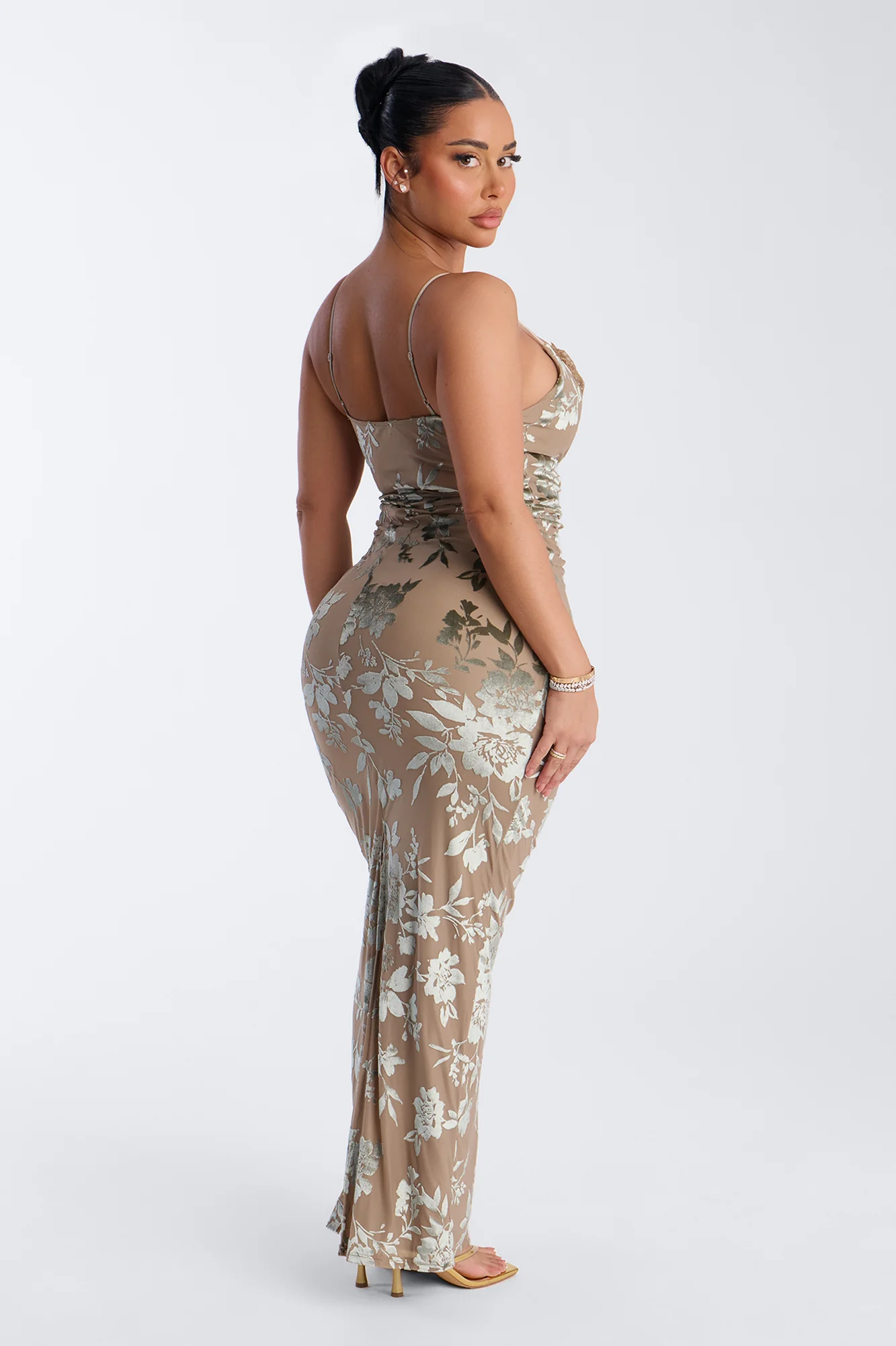 Hey Lover Velvet Flocked Maxi Dress - Sage - Image 4