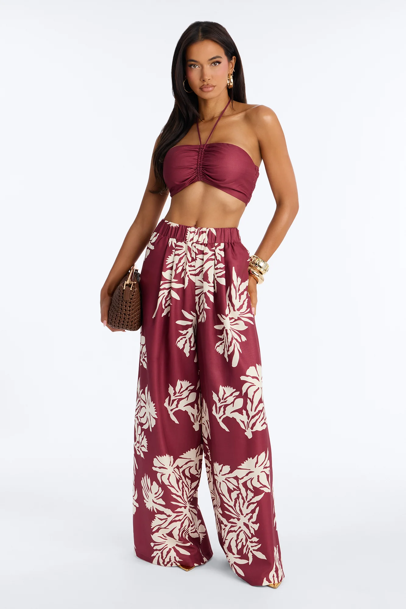 Hibiscus Moon Pant Set - Burgundy