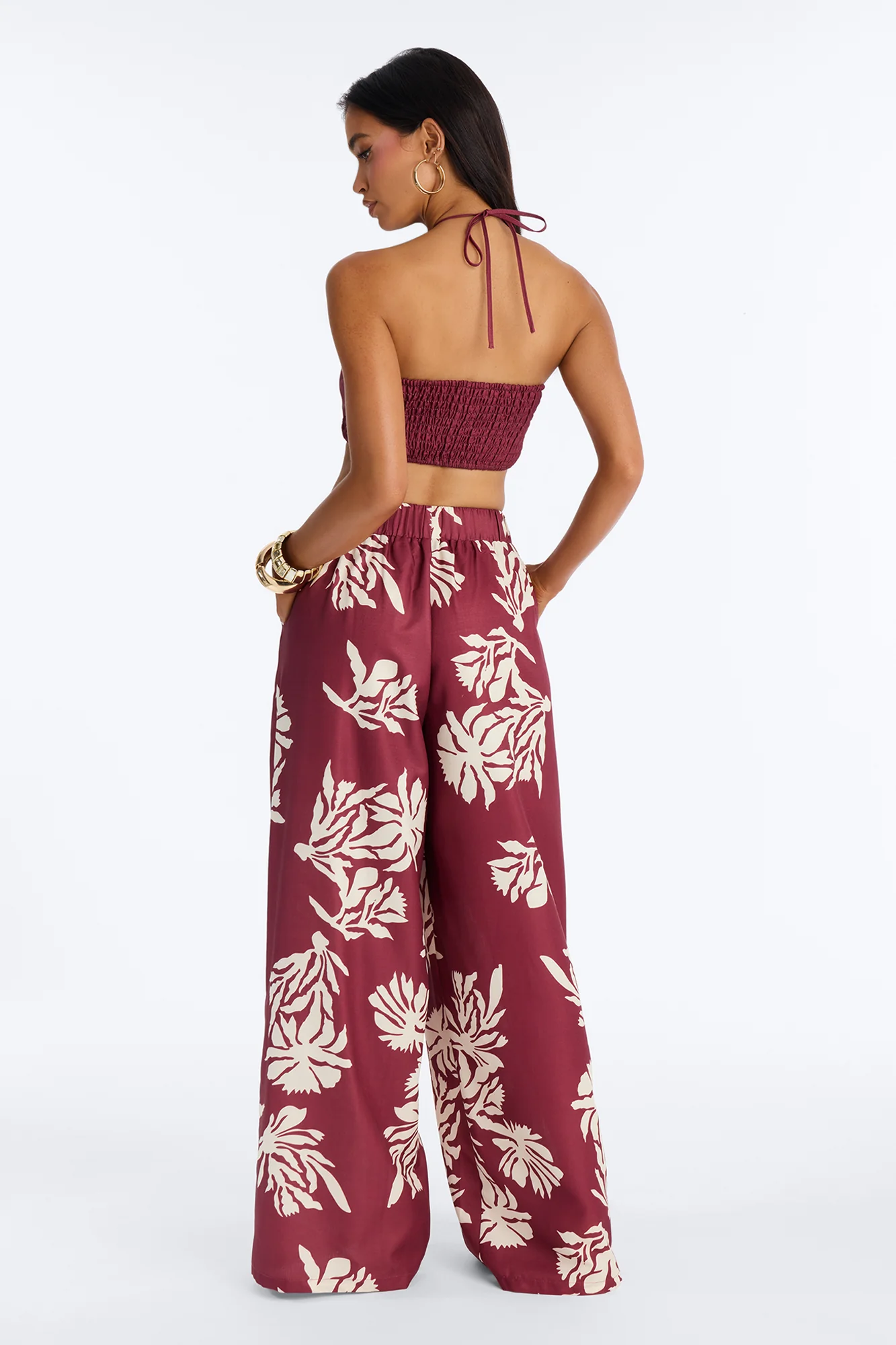 Hibiscus Moon Pant Set - Burgundy - Image 4