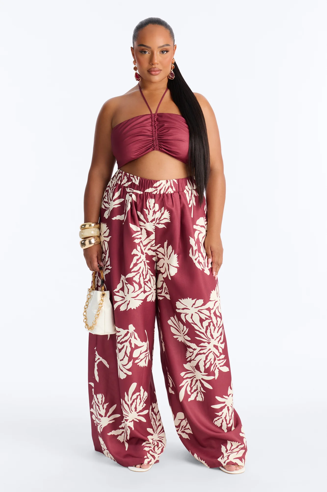 Hibiscus Moon Pant Set - Burgundy - Image 5