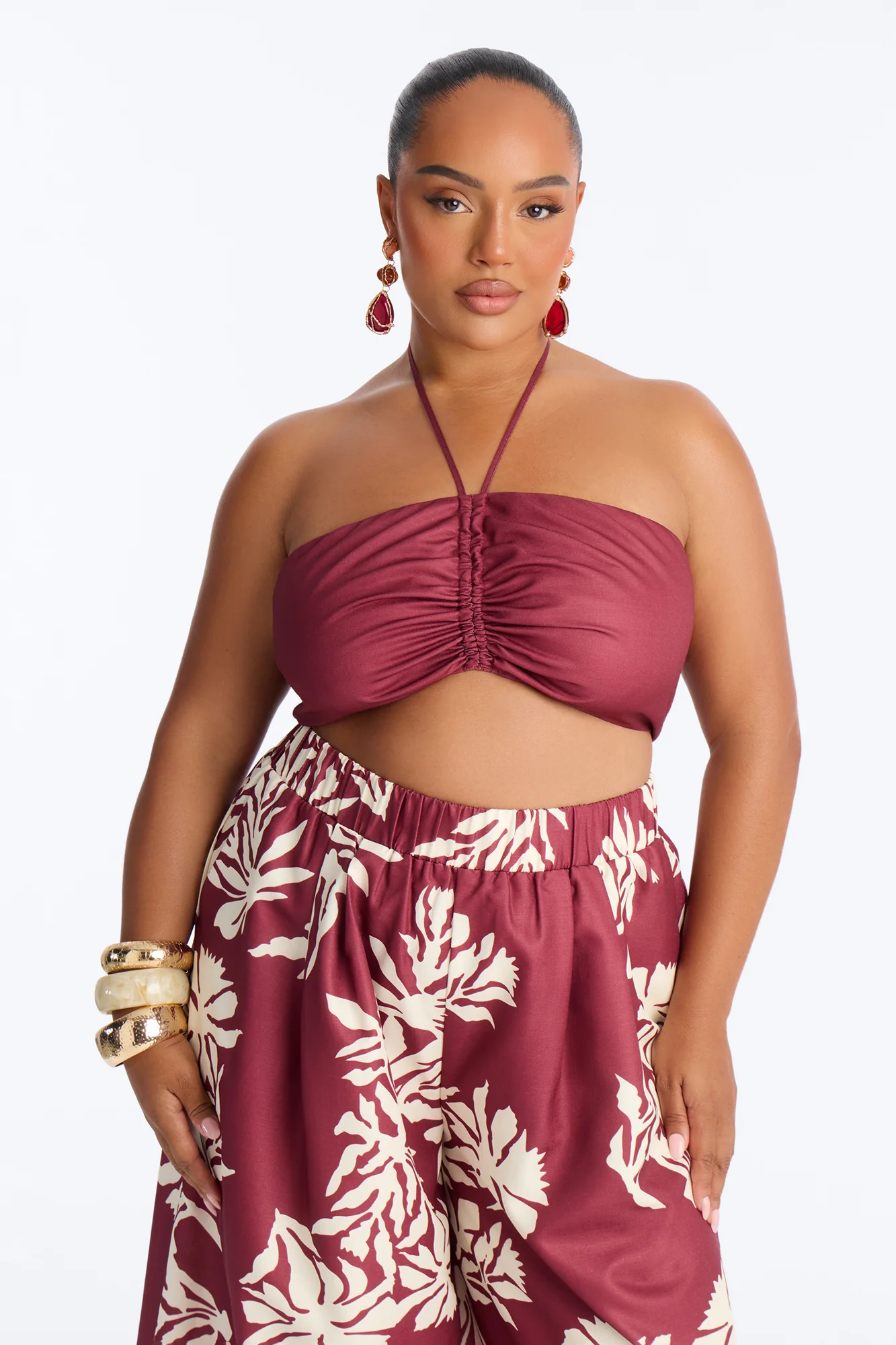 Hibiscus Moon Pant Set - Burgundy - Image 6